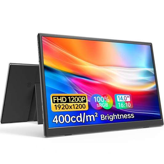 Anyuse 14" FHD 1920×1200 Portable Monitor – USB-C HDMI Ultra-Slim IPS Travel Display with Speakers, HDR Plug & Play, 400cd/m² Brightness, External Second Screen for Laptop PC Mac Phone