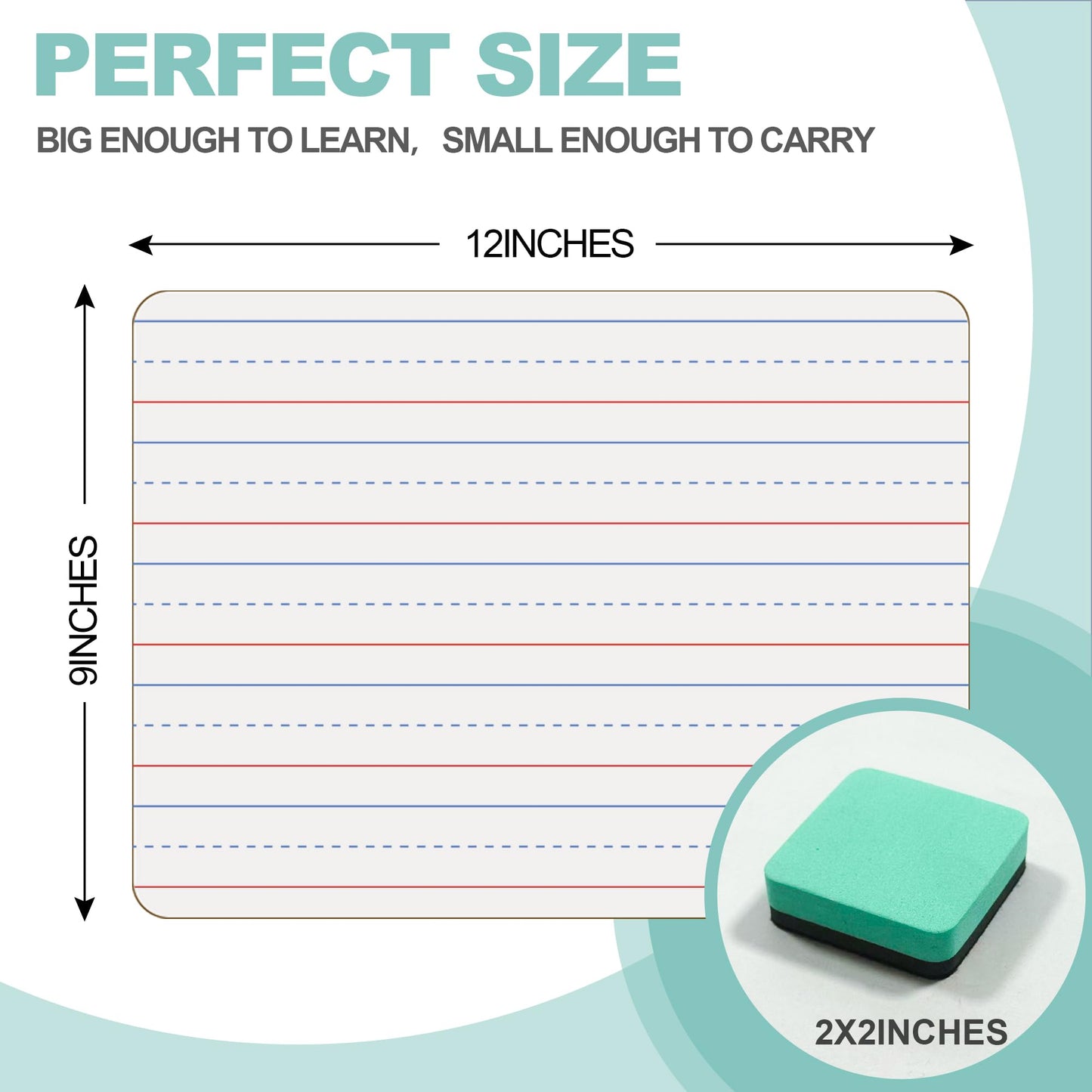 24 Pack Small White Boards, 9"x12" Double Sided Personal Dry Erase Boards Portable Handheld Whiteboards with Lines for Kids, Students, Teacher School, Include 24 Markers, 24 Erasers