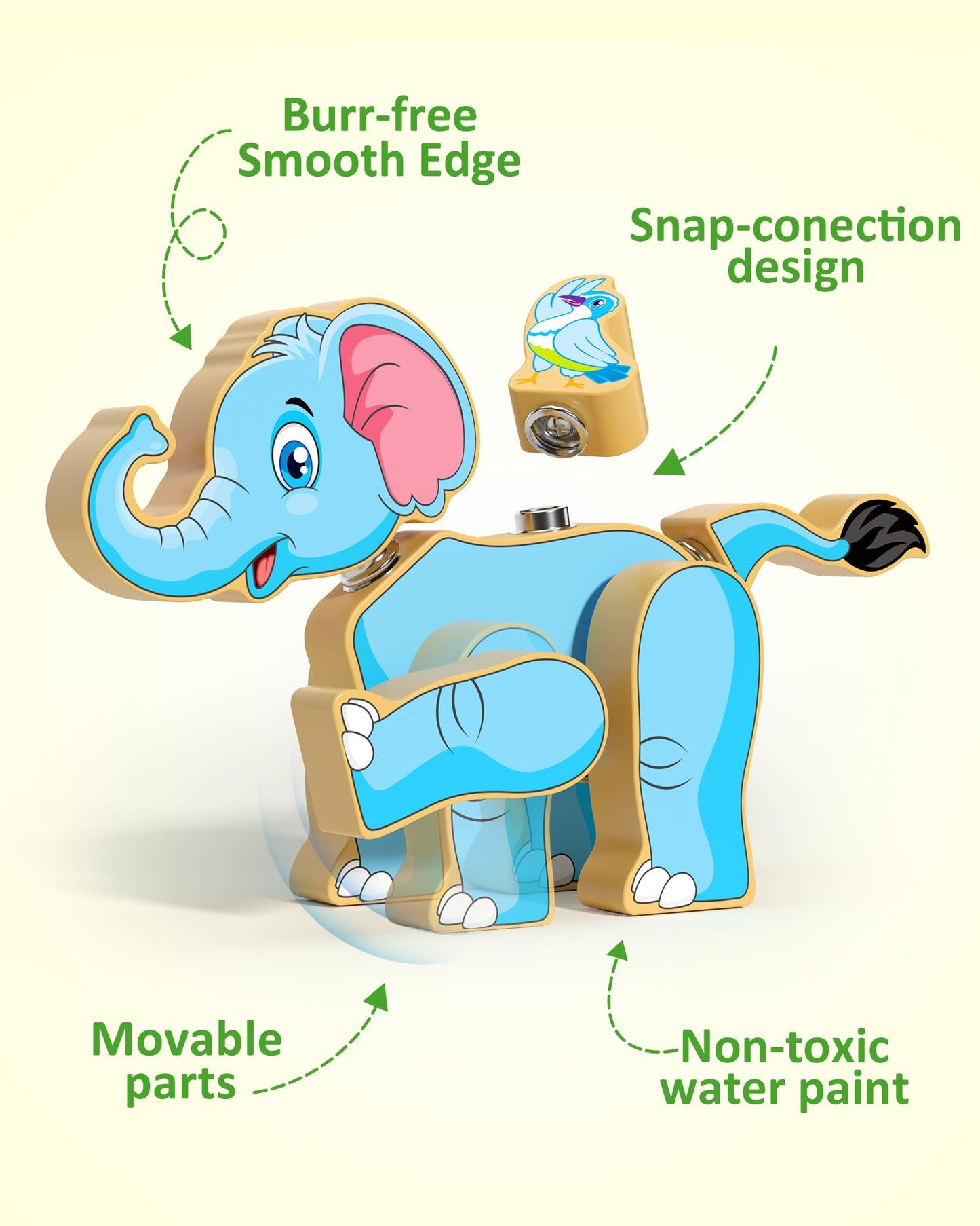 Coogam Wooden Snap Together Building Toy, Take Apart Construction Builders, Assembly Animal Building Blocks, STEM Fine Motor Learning Toy Gift for 3 4 5 Years Old Kids