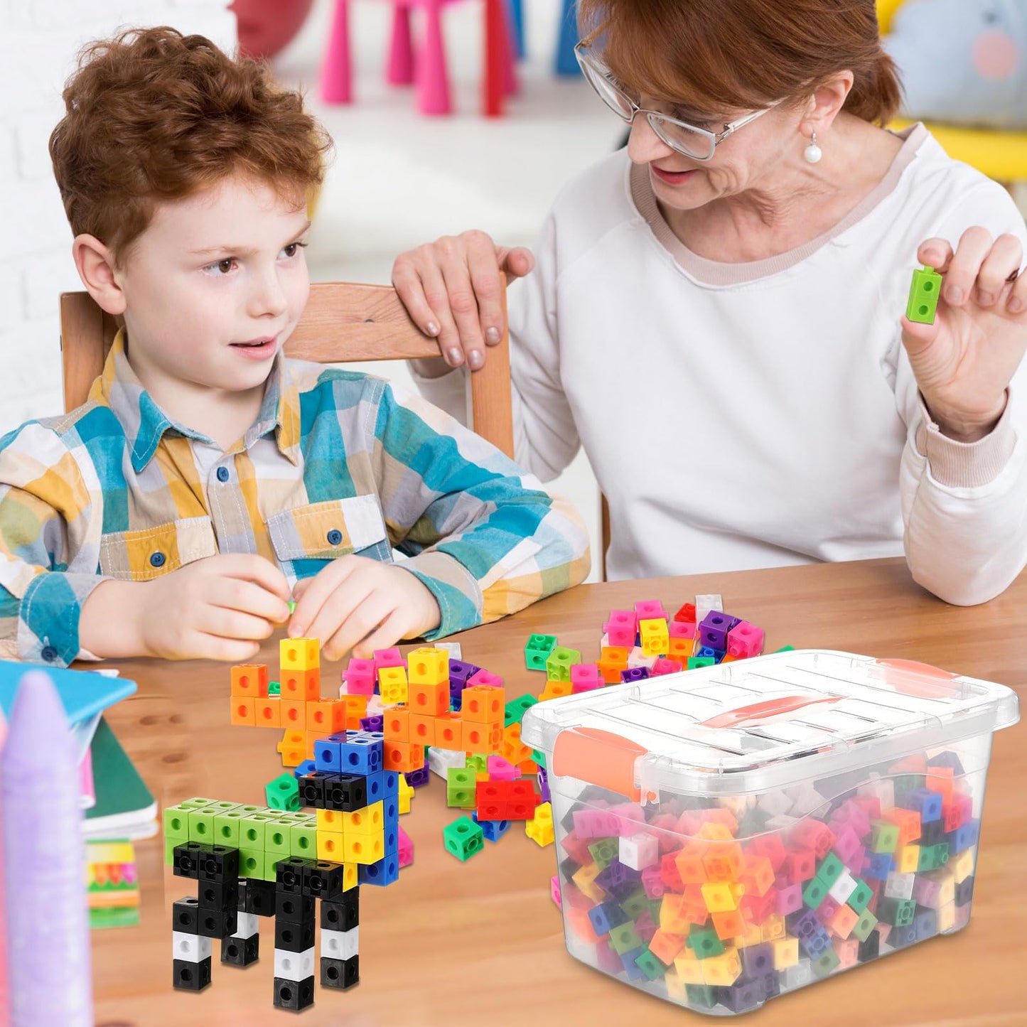 Jenaai 300 Pcs Linking Cubes with Storage Container Counting Cubes, Colorful Plastic Counting Block, Math Manipulatives Classroom Learning Supplies for Preschool Kindergarten(Orange)