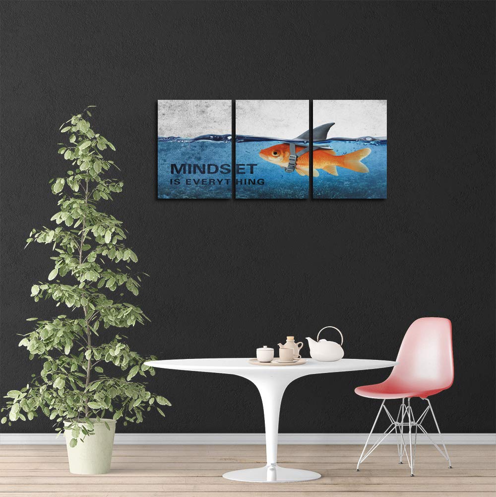Motivational Canvas Wall Art Positive Entrepreneur Quotes Poster Print Inspirational Goldfish Artwork Painting Picture Office Home Bedroom Decor Wall Art Framed Ready to Hang - 36" W x 16" H