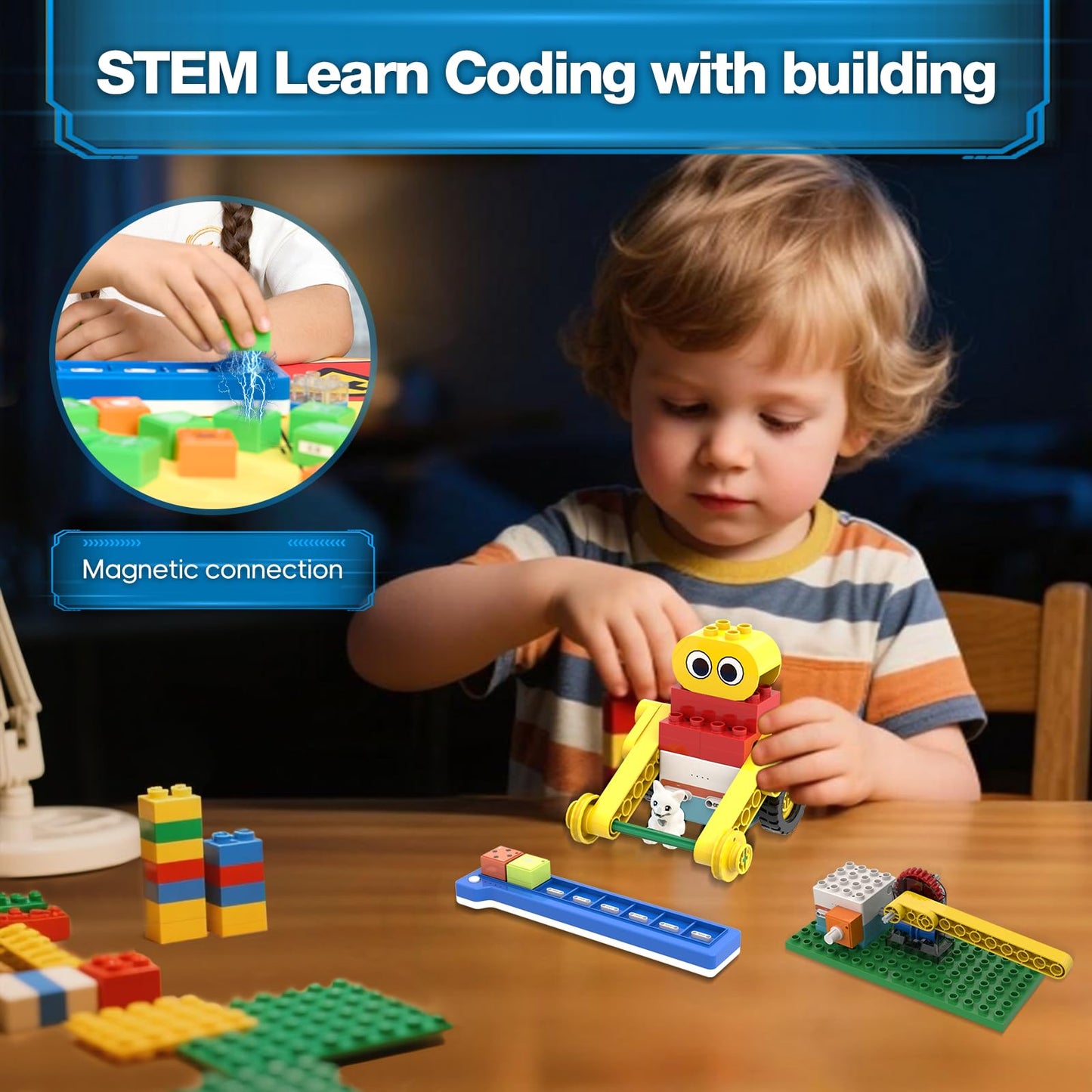ICreateRobot 10-in-1 ICBlocks Screen-Free Coding Robot Kit for Kids, 85+ PCS Science Kits, Stem Robotics Building, Educational Coding Projects Gifts for Boys & Girls Ages 3-6 Years