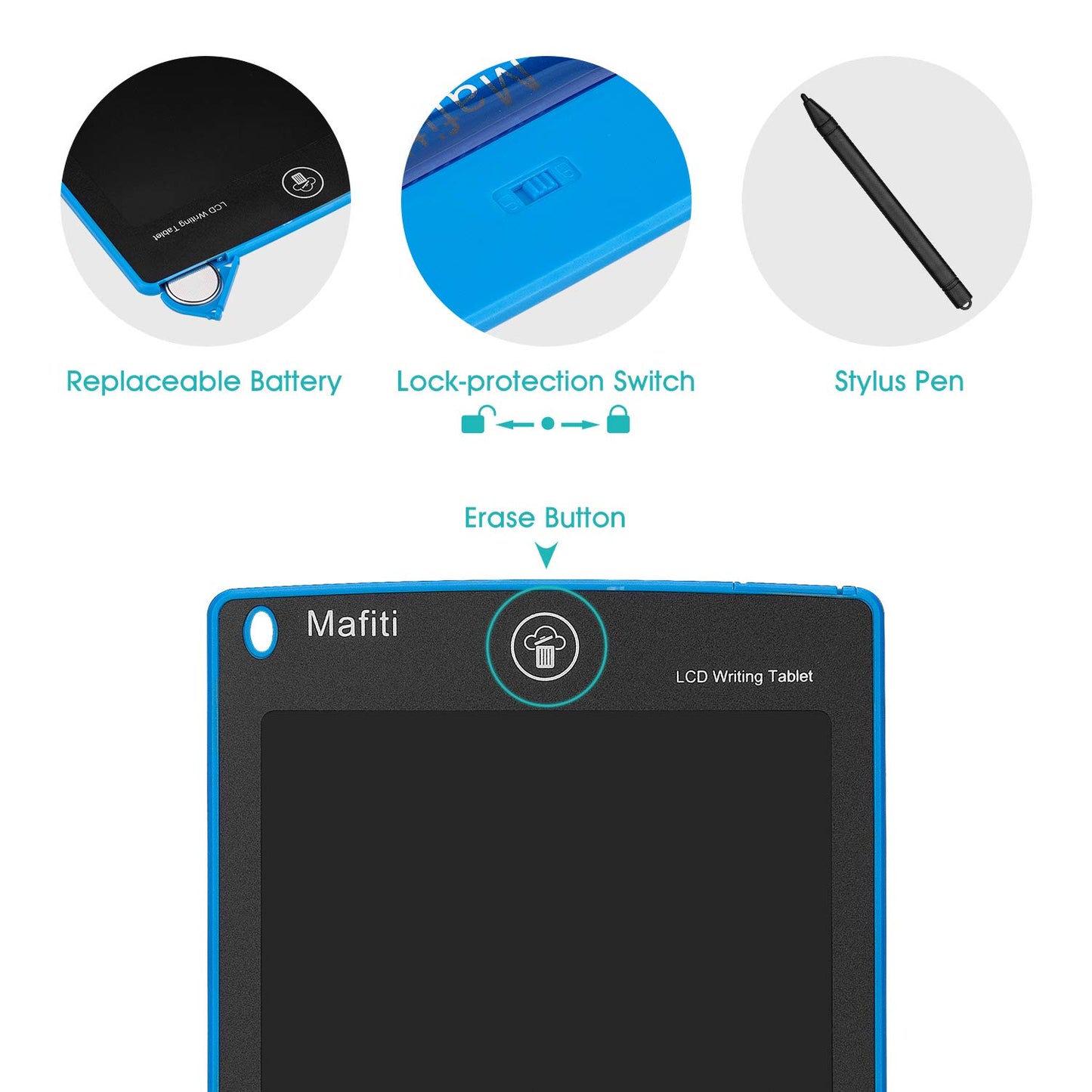 mafiti 10 Pack LCD Writing Tablet 8.5 Inch Electronic Drawing Pads for Kids Portable Ewriter Doodle Board Blue