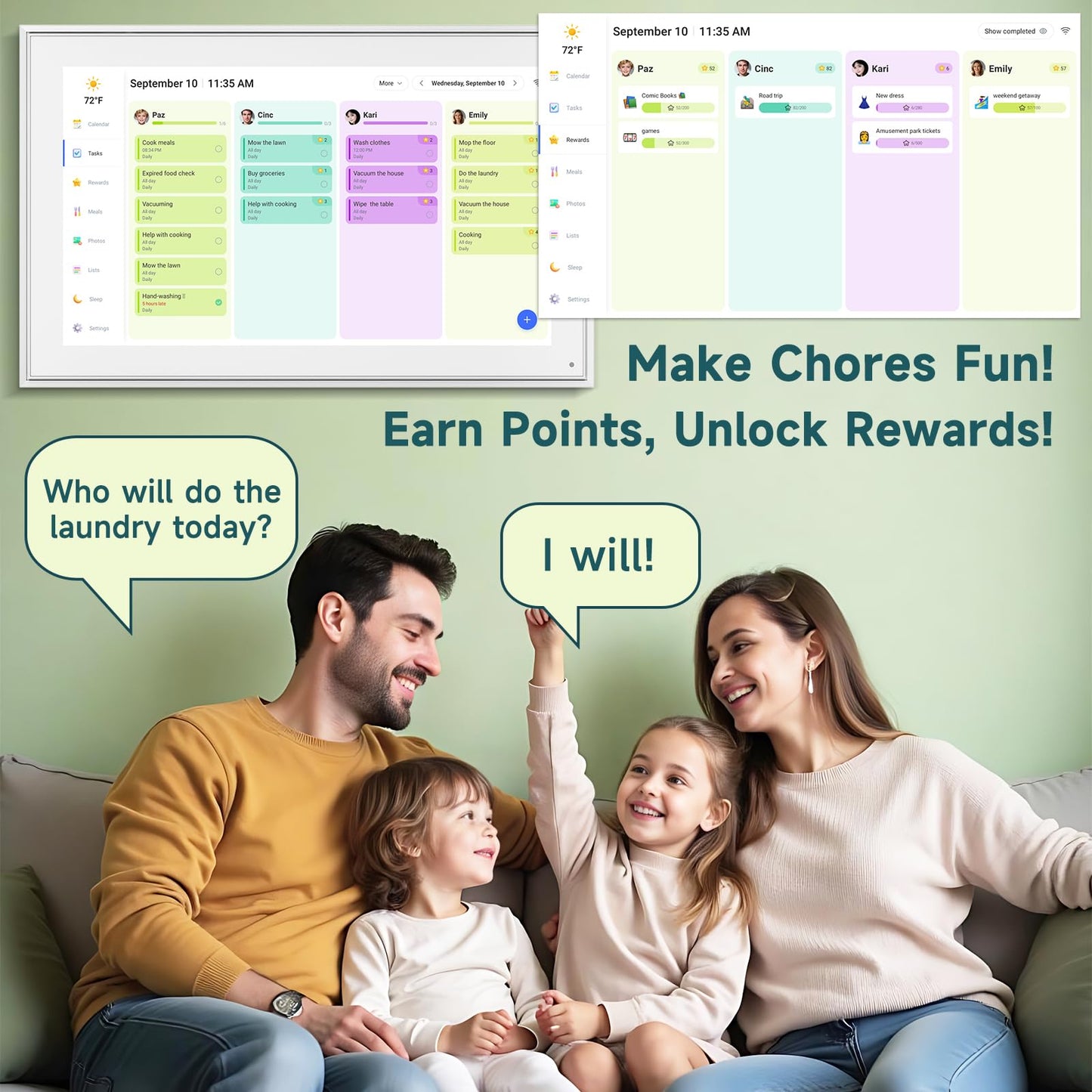 21.5 Inch Digital Wall Calendar – Rewards for Chores! Smart Electronic Family Organizer with Touchscreen, Meal Planner & Photo Frame, Syncs with Google/iCloud, for Wall or Desk, White (New Version)