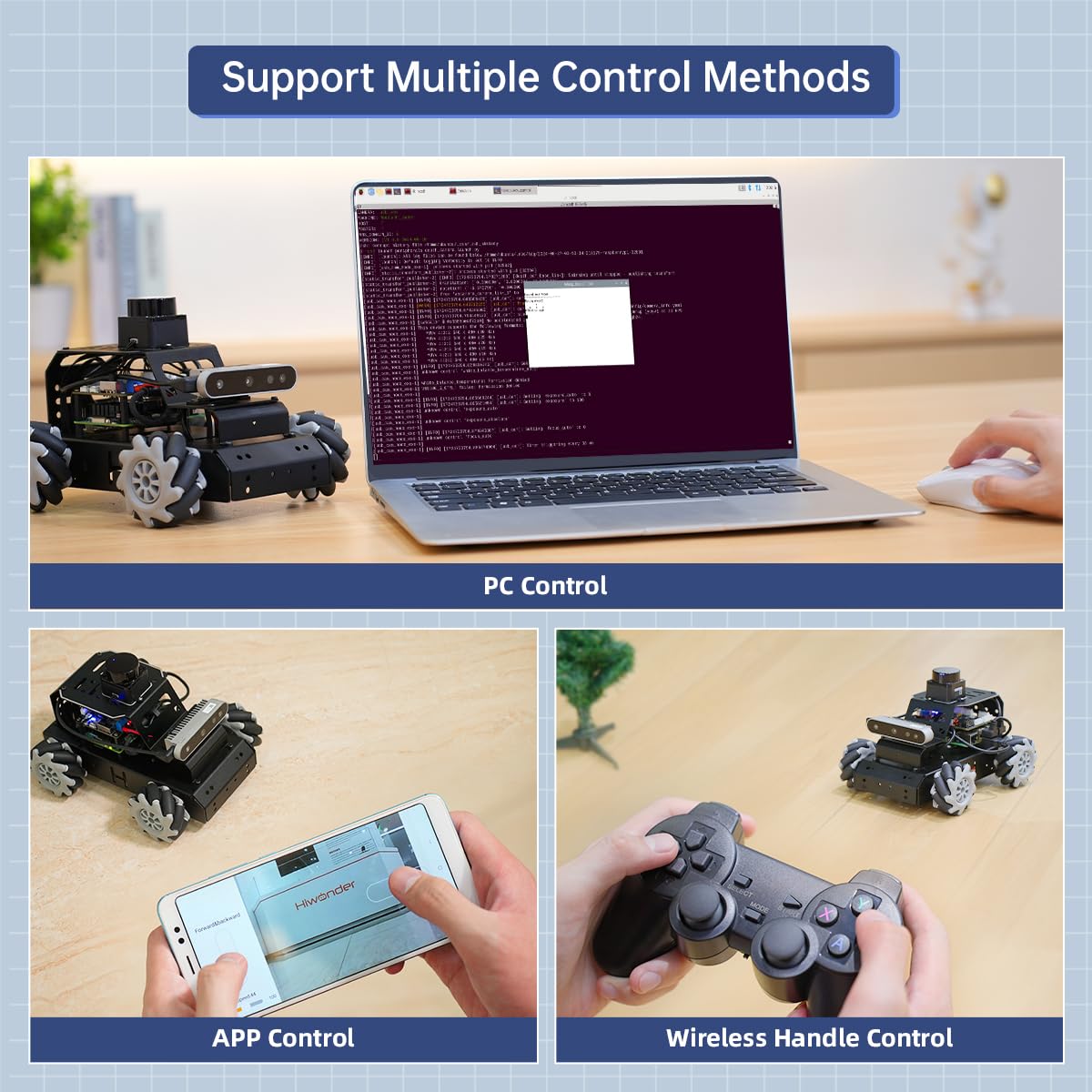 ROS2 Robot Car for Raspberry Pi 5 Programmable AI Smart Robot Kit 3D Depth Camera Lidar SLAM Mapping Navigation Path Planning Autonomous Driving 360° Movement Chassis, MentorPi M1 with RPi 5 4GB