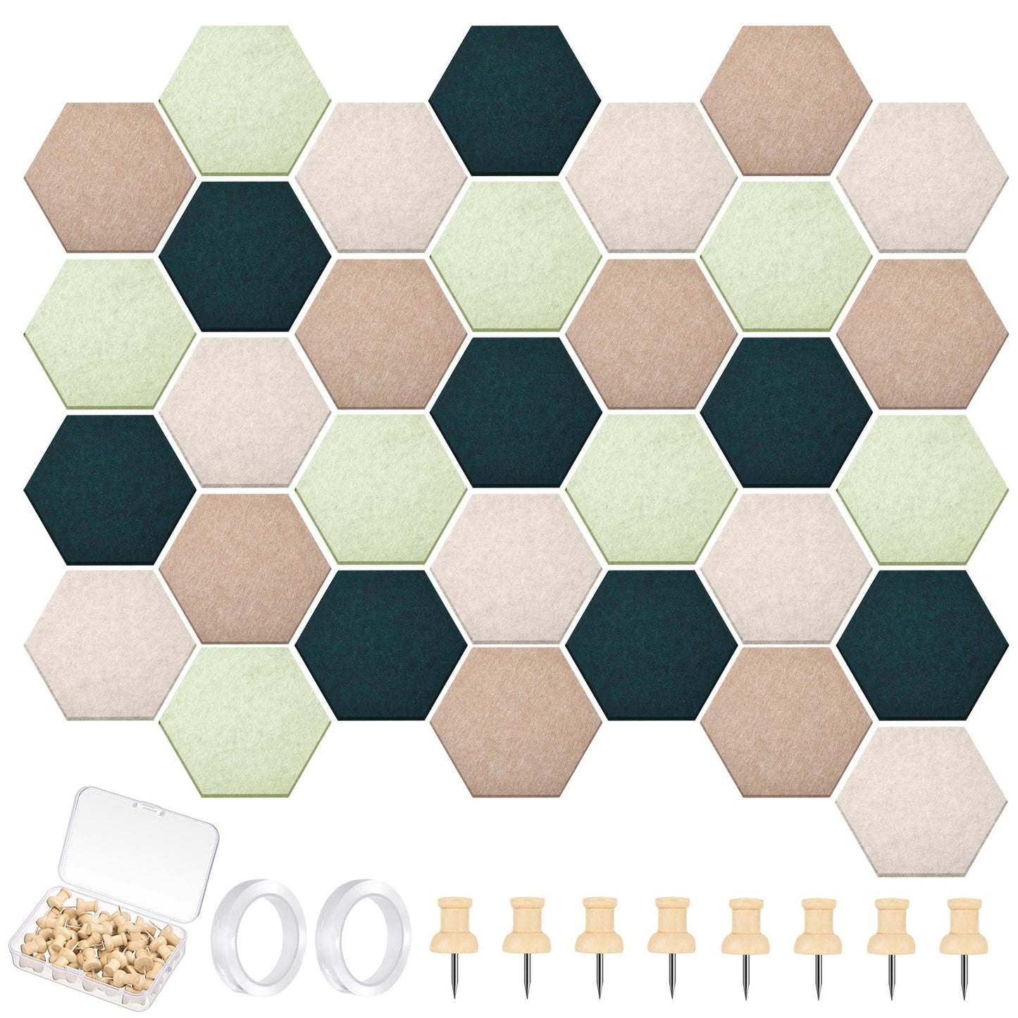Mindsoft 32 Pcs 12'' x 10' Hexagon Felt Cork Board Tiles with 50 Wooden Push Pins, Felt DIY Bulletin Board with 4 Tape for Office School Home Wall Decor Stickers Memos Photos Display