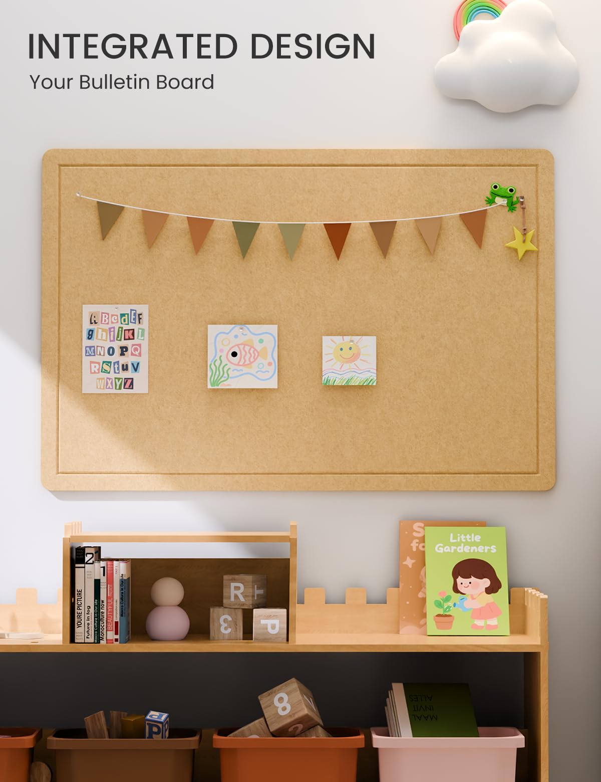 Fluxynara Bulletin Board,35.4" x 23.6" Cork Board Alternative with 12 Safe Removable Adhesive Tabs, Foldable Felt Pin Board for Home Office, Classroom, Bedroom,Entryway for Walls—Mustard Yellow
