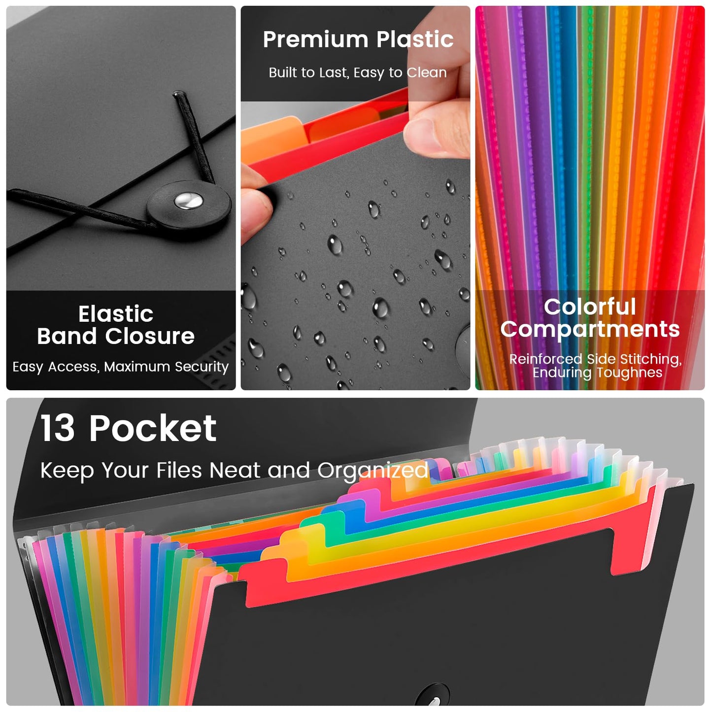 2-Pack 13-Pocket Expanding File Folder, Accordion File Organizer with Labels, Fits Letter Size & A4 Paper, for Home Office School College Supplies