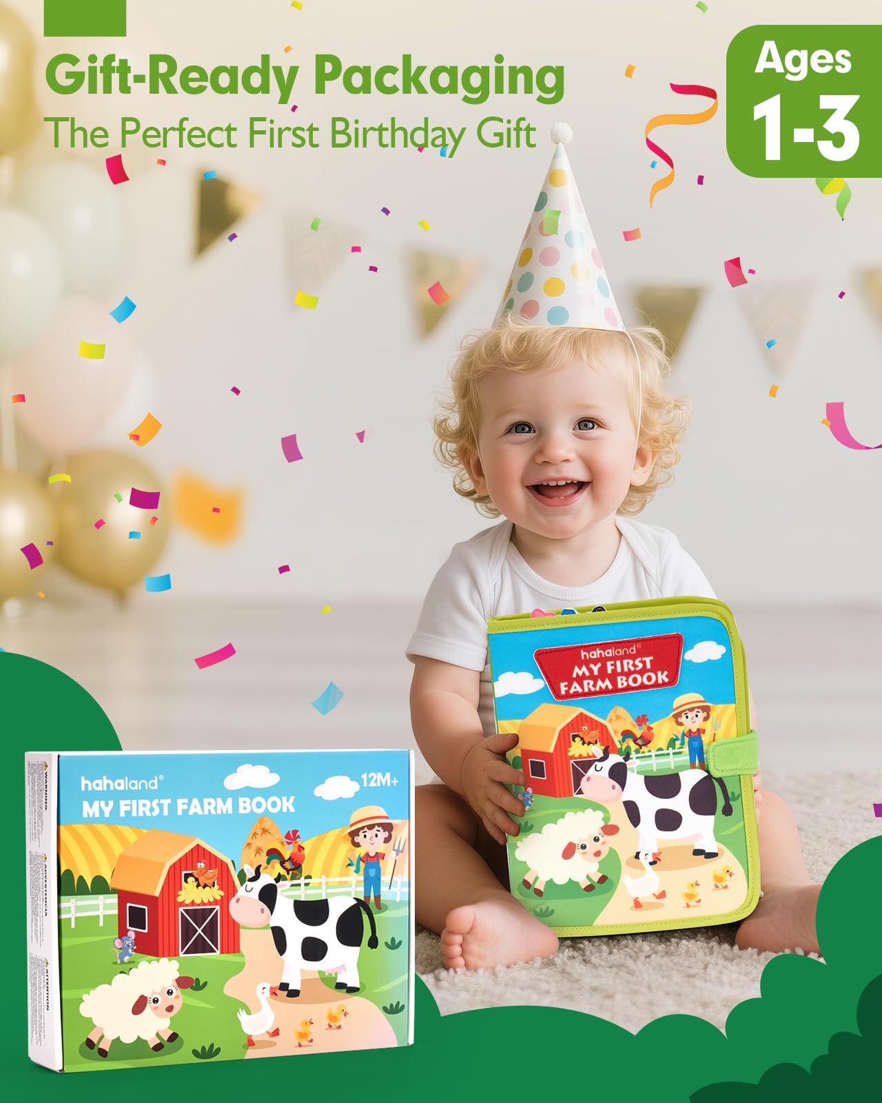 hahaland Busy Book for Toddlers 1-3 - Montessori Toys Busy Board for 1 Year Old Boy Gifts Girl Toys Educational Learning Quiet Activity Books Gifts Toddler Travel Toys for One Year Old Birthday Gift