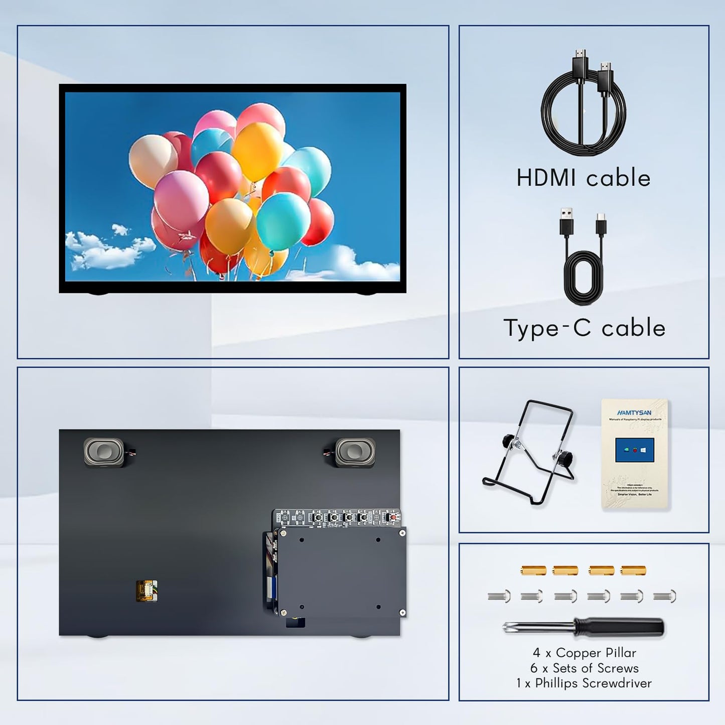 HAMTYSAN 11.6 Inch Raspberry Pi Screen FHD 1366x768 Touchscreen Monitor IPS Second Screen Display with Dual-Speakers for Raspberry Pi 5/4/3/2/ Win11/10/8/7 Jetson Nano