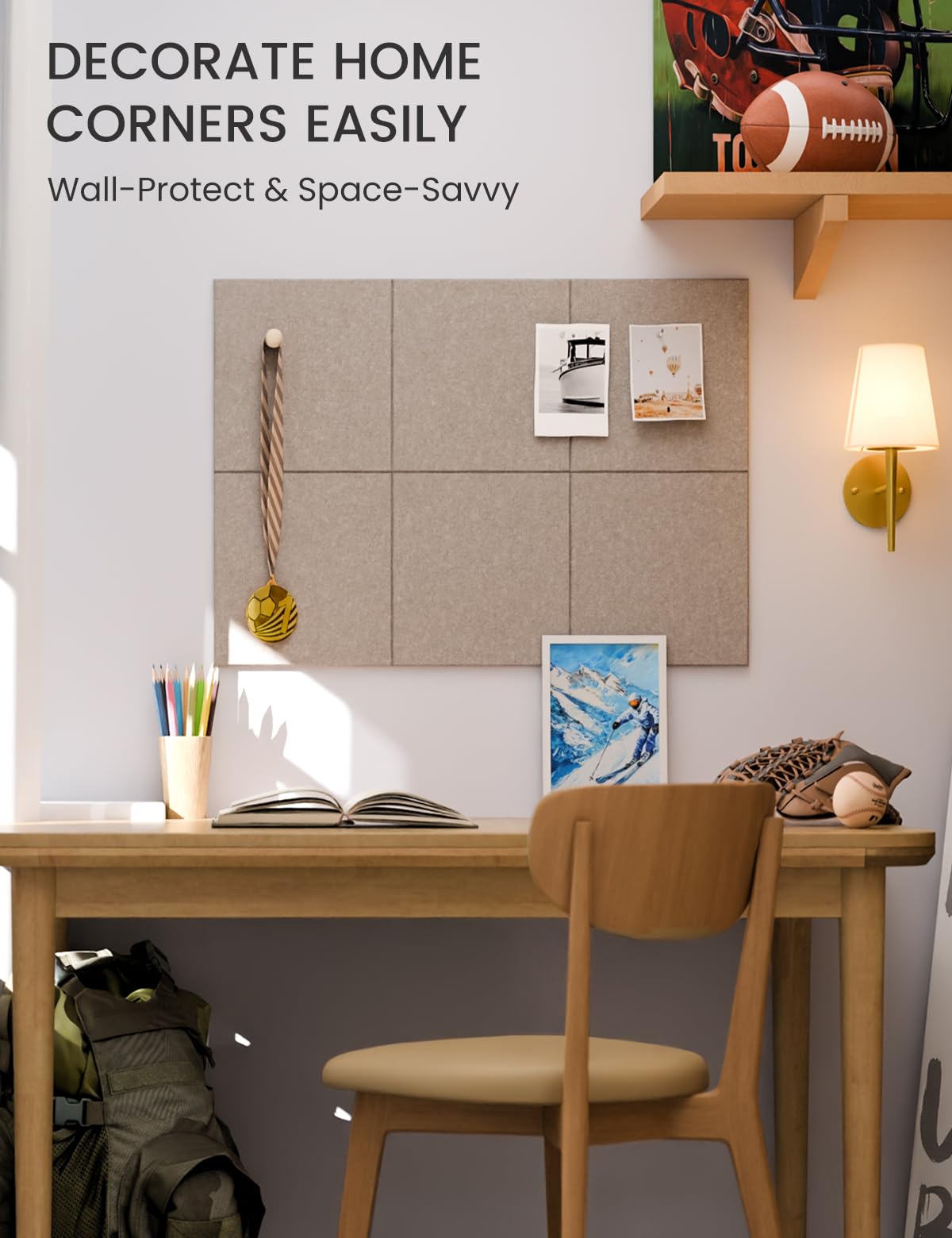 Felt Bulletin Board Tiles -28"x18" Cork Board Alternative for Office Decor, Push Pin Board Wall Organizer 6-Pack -Taupe