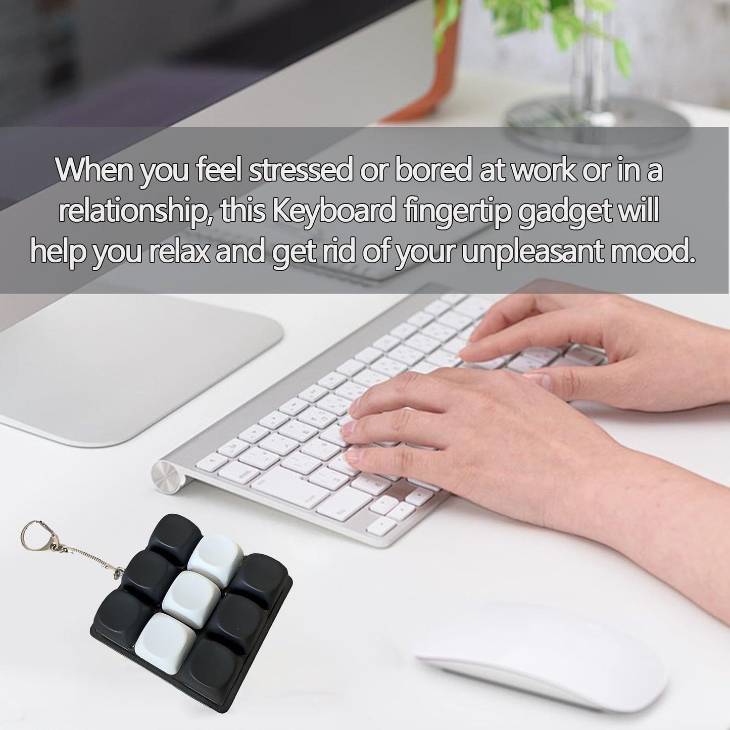 3 Pcs Keyboard Fidget Clicker Stress Relief Toys Keychain– Button Press Fidget Set for Stress Relief & Relaxation (9 Keys + 4keys + 1key Black and White Grid)