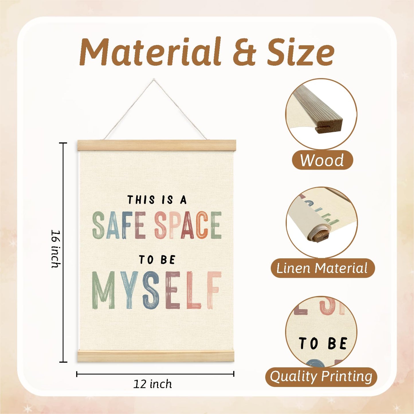 Lacama This is a Safe Space To Be Myself Wooden Poster Hanger,Poster Hanger Frame for Classroom