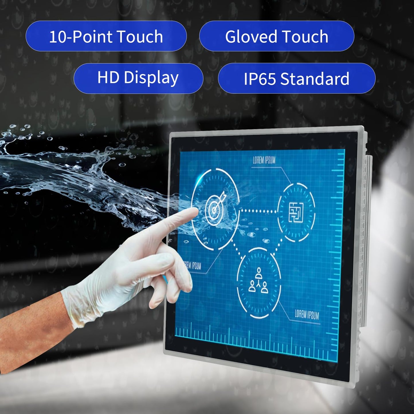 TouchWo 17 inch Industrial Embedded Touchscreen Monitor, Capacitive Multi-Touch Screen Industrial Front IP65 Monitor Built-in Speakers, HD-MI in, USB, VGA, 5:4 1280x1024 Display