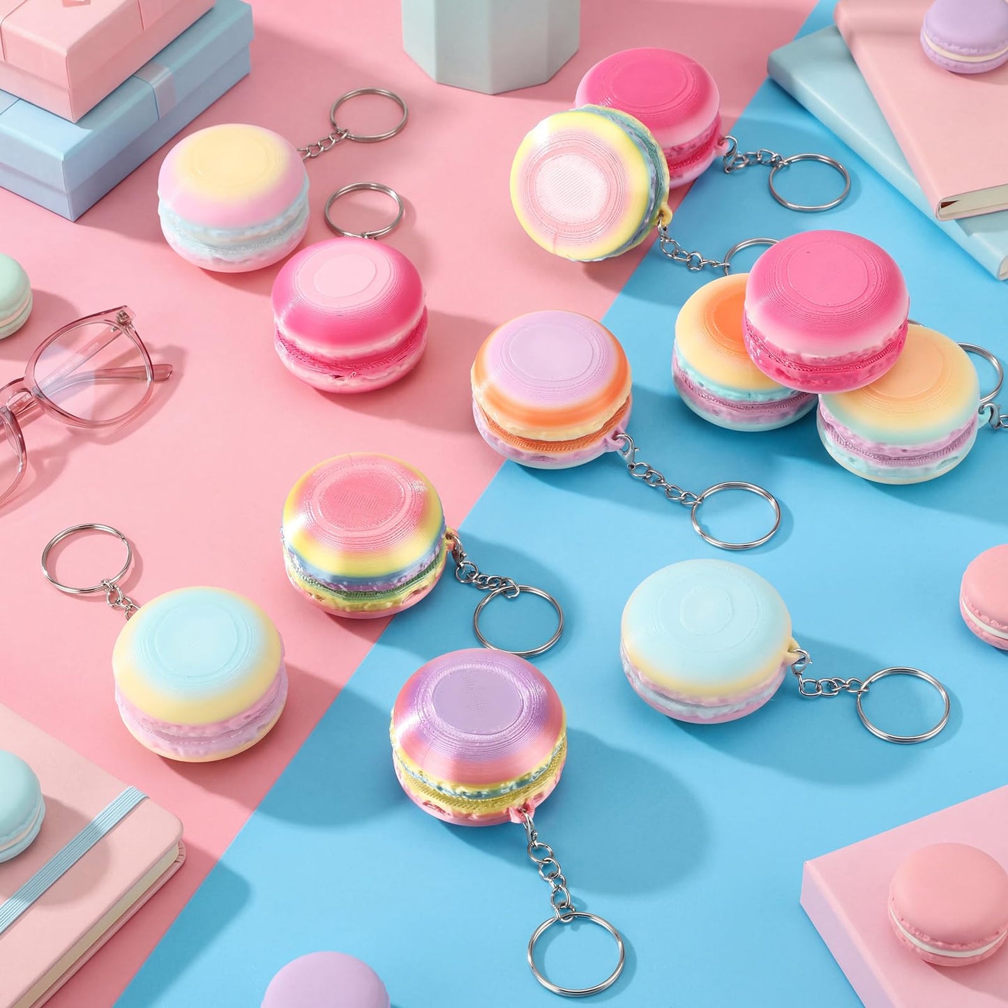 Kenning 12 Pcs Macaron Clicker Fidget Keychain, 3D Sensory Clicker Fidget Toys Decompression Button Relief Gifts for Adults, Coworkers, Summer, Graduation, Office & Party Favors