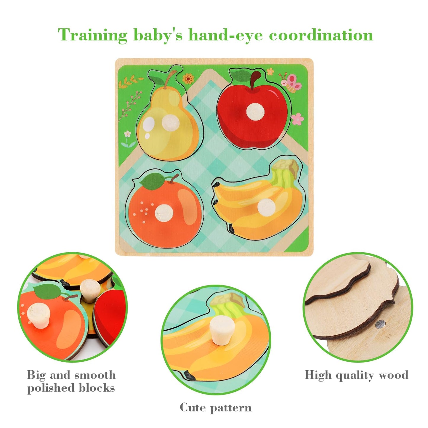 Wooden Peg Puzzles for Toddlers 1-3, Kids' Educational Preschool Peg Puzzle Toy, Set of 4 Toddler Puzzles - Farm, Dinosaur, Fruit and Marine Animals, Ideal Gift for Ages 1 2 3 Boys and Girls