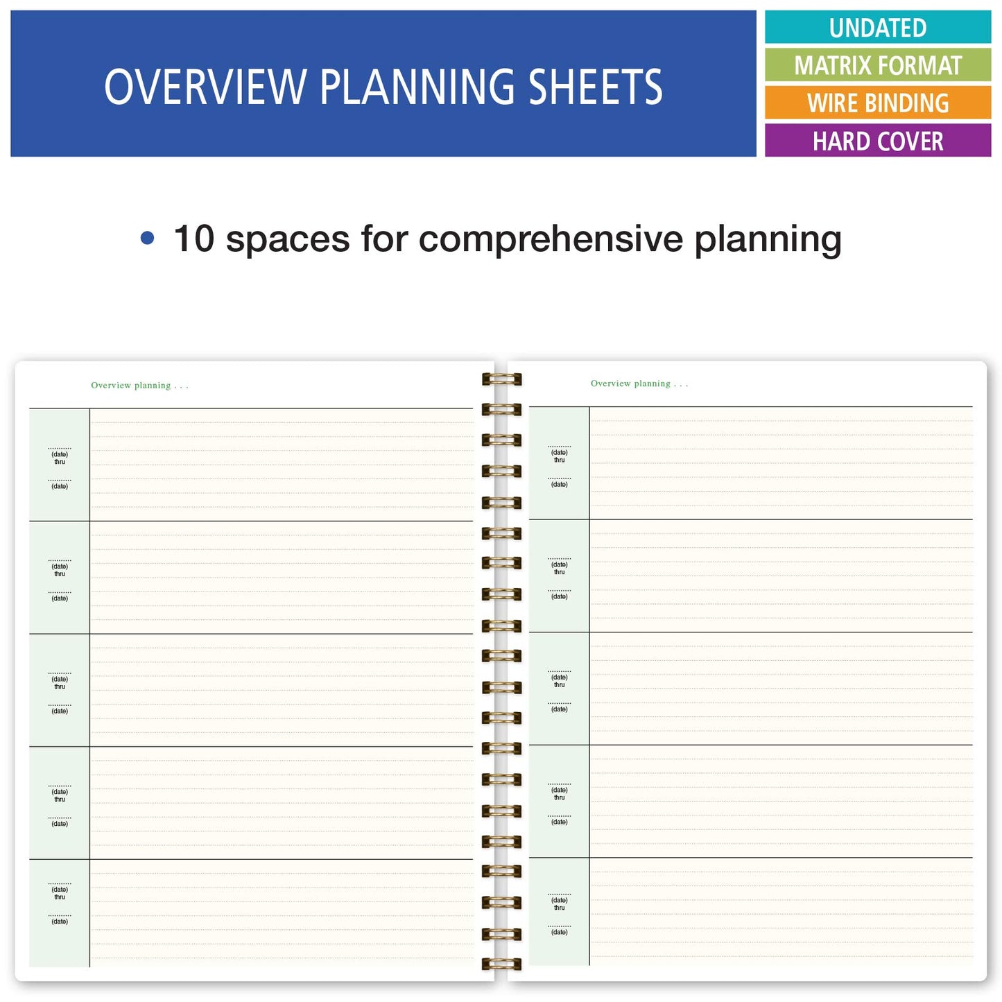 Elan Publishing Company HARDCOVER 7 Period Teacher Lesson Planner - Days Horizontally Across the Top with Bonus Clip-in Bookmark (Gold Dots Turquoise)