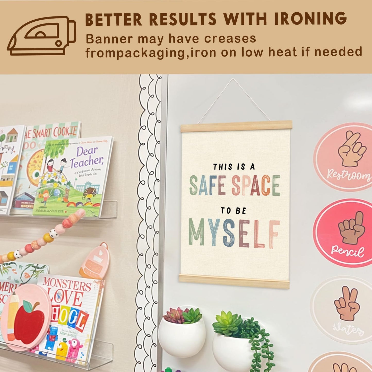 Lacama This is a Safe Space To Be Myself Wooden Poster Hanger,Poster Hanger Frame for Classroom