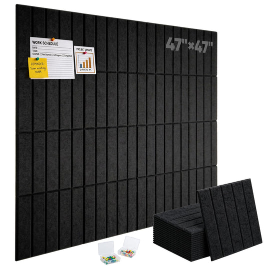 Corodo Large Cork Board Alternative - 48" x 48" Felt Bulletin Board with Pushpins & Adhesive Tabs, 16 Pack Tac Boards Tiles for Office Classroom Wall Decor, Wall Protector for Dart Board - Black