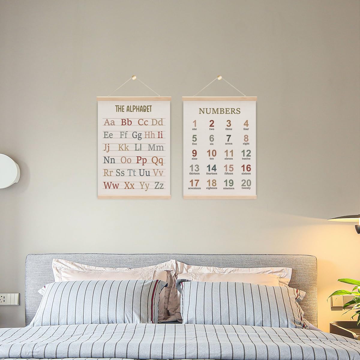 2PCS Alphabet Numbers Poster Hanger Frame, ABC Banner Poster Wall Art, Educational Posters Decor for Nursery Toddler Room Playroom Alphabet Banner Wall Hanging Homeschool Classroom Decor 15.8x11.8 In