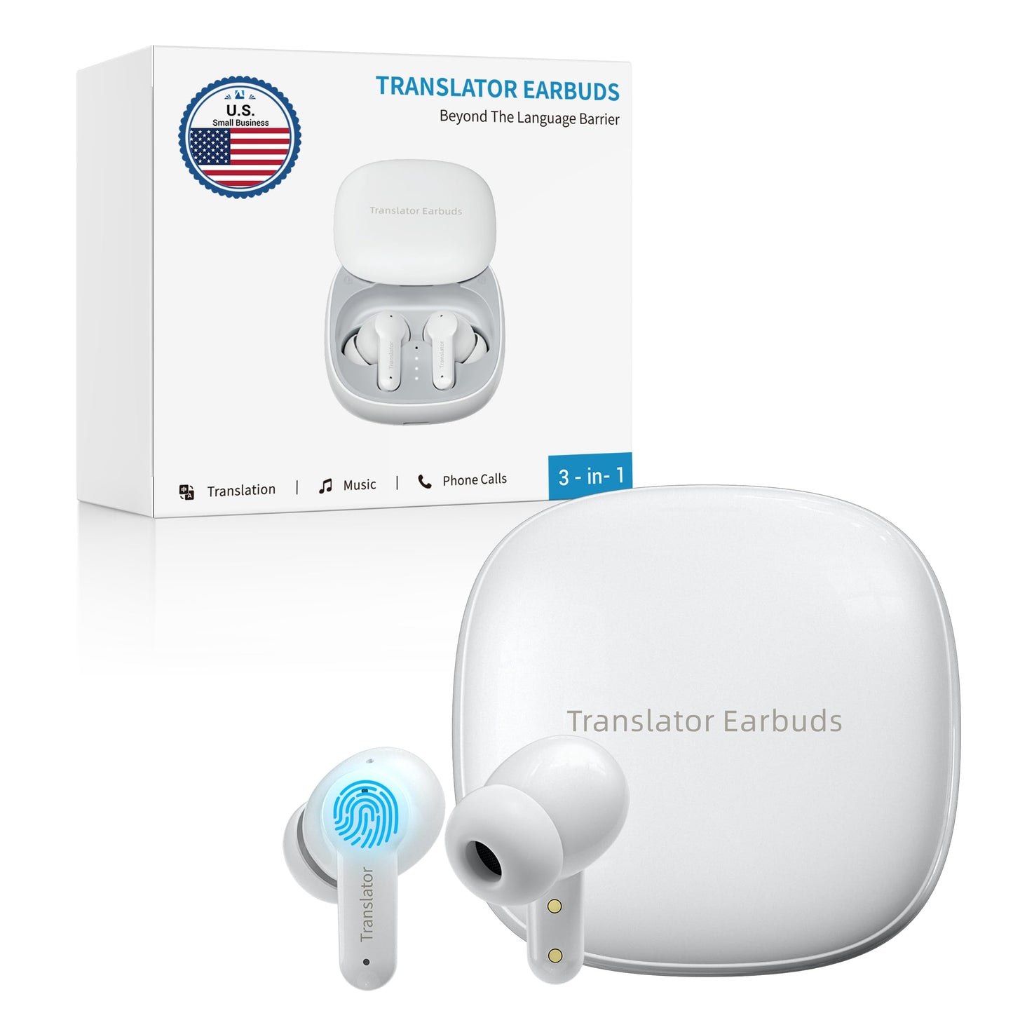 Anfier M3 AI Translator Earbuds Real Time, Online Translation Device in 144 Languages & Accents, 3-in-1 Two-Way Audifonos Traductores Inglés Español, Language Headphones for iOS & Android (White)