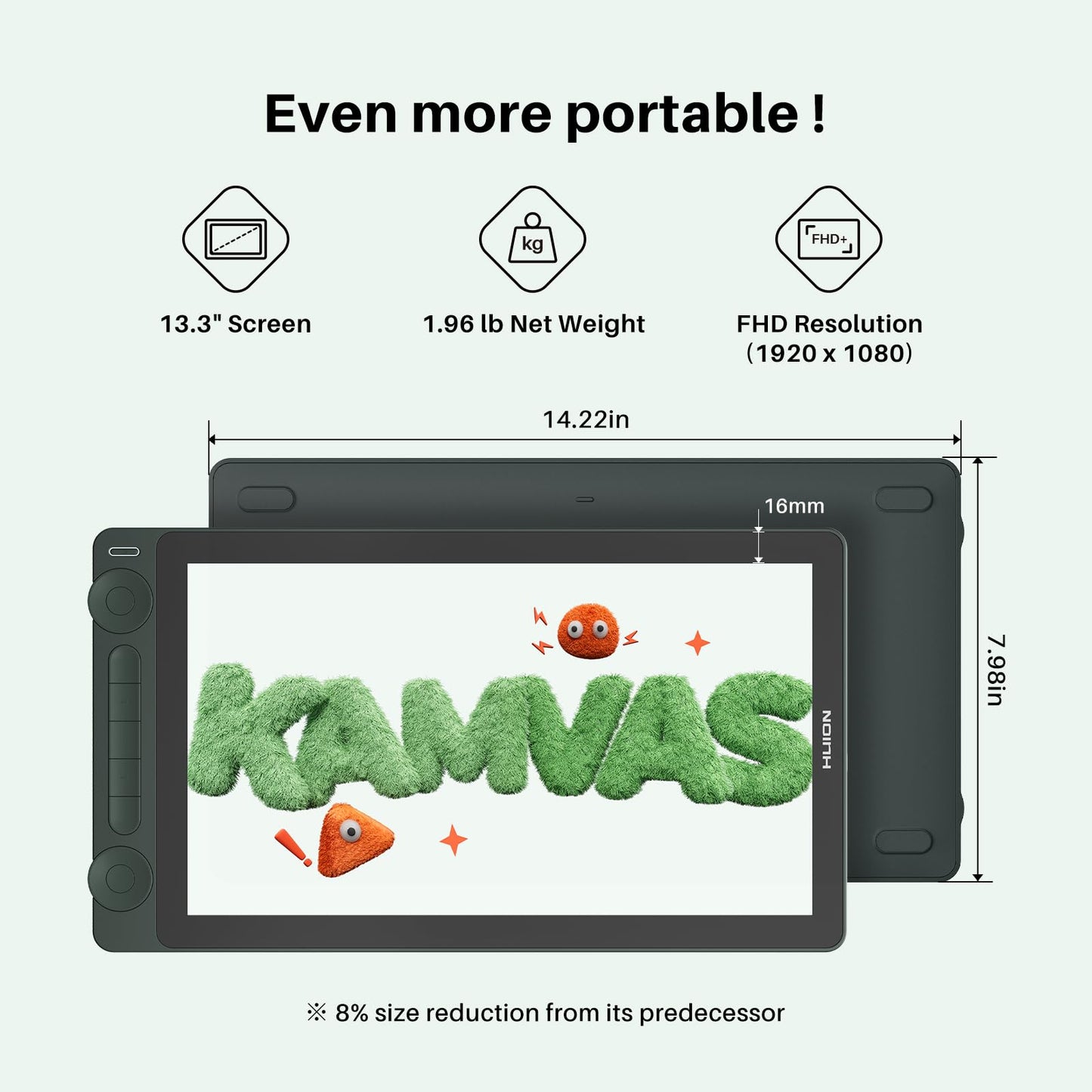 HUION Drawing Tablet with Screen Full-Laminated Art Tablet Kamvas 13 (Gen 3) SE Graphic Tablet with Anti-Glare Canvas Glass 13.3" Pen Display with PenTech 4.0, 16384 Pen Pressure for PC, Mac, Android