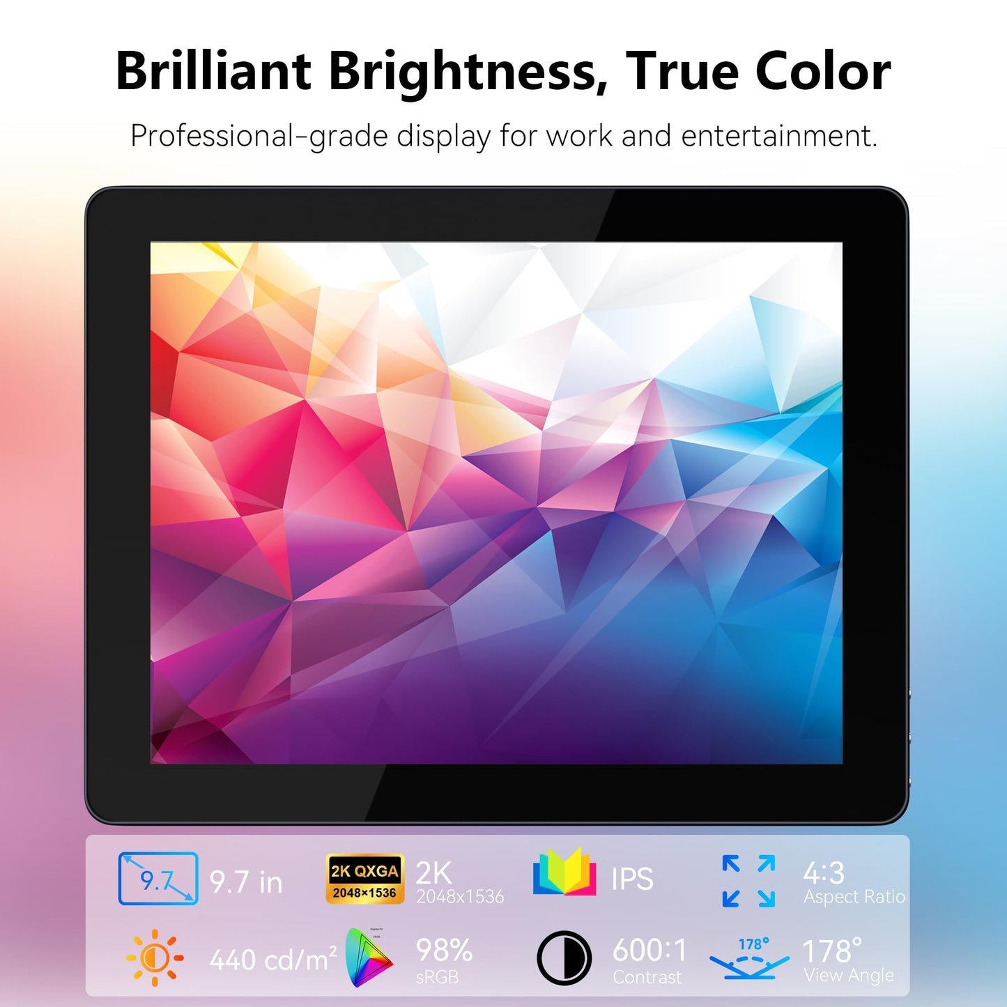Thinlerain 9.7" 2K Portable Monitor Touchscreen, 2048x1536 IPS Display with 10-Point Touch, HDMI & Dual USB-C, CNC Aluminum Body, Built-in Speaker, Protective Case for PC/Phone/Travel/Home Office