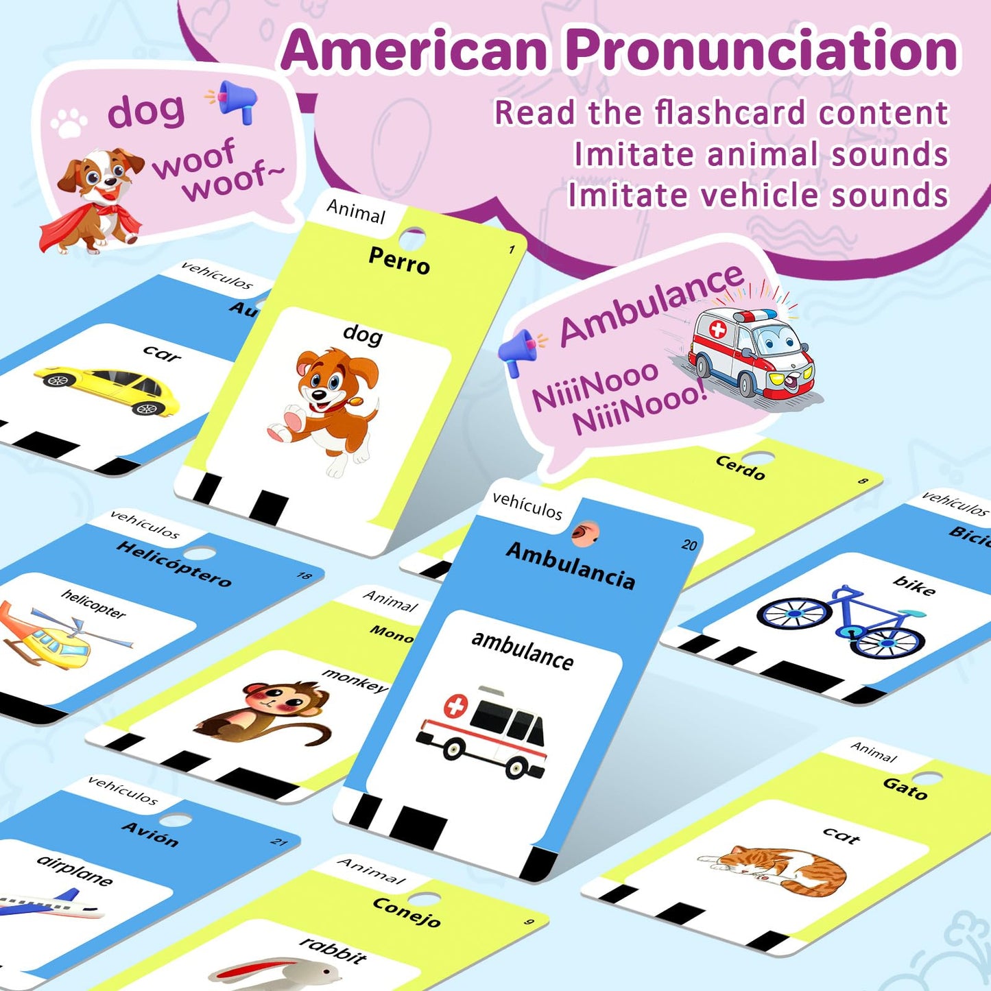Spanish and English Talking Flash Cards for Toddlers 1 2 3 4 5 6 Year Olds, 420 Sight Words, Montessori Learning Toys, Pocket Speech Therapy Toys, Sensory Preschool Educational Birthday Gift