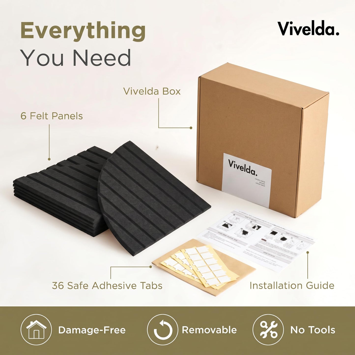 VIVELDA Large Felt Bulletin Board Arched 35" x 24" - Cork Board Alternative for Wall, 6 Felt Tiles with 32 Adhesive Tabs, Stylish Pin Board for Home Office, Bedroom & Classroom (Black)