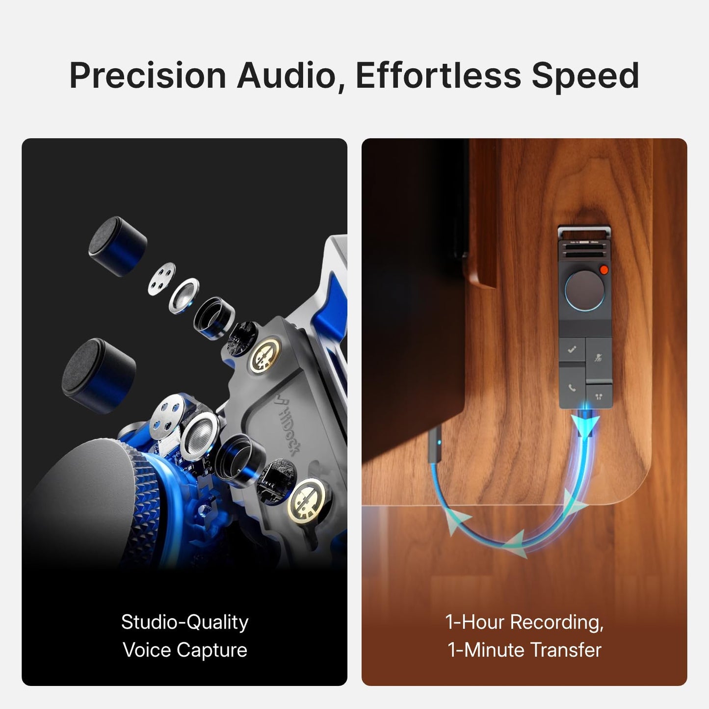 HiDock P1 AI Voice Recorder: Smart Voice Recorder Work with Bluetooth Earbuds Portable Digital Recording Device BlueCatch Tech Meeting Transcription Summary Playback HiNotes Control 64GB(Space Gray)