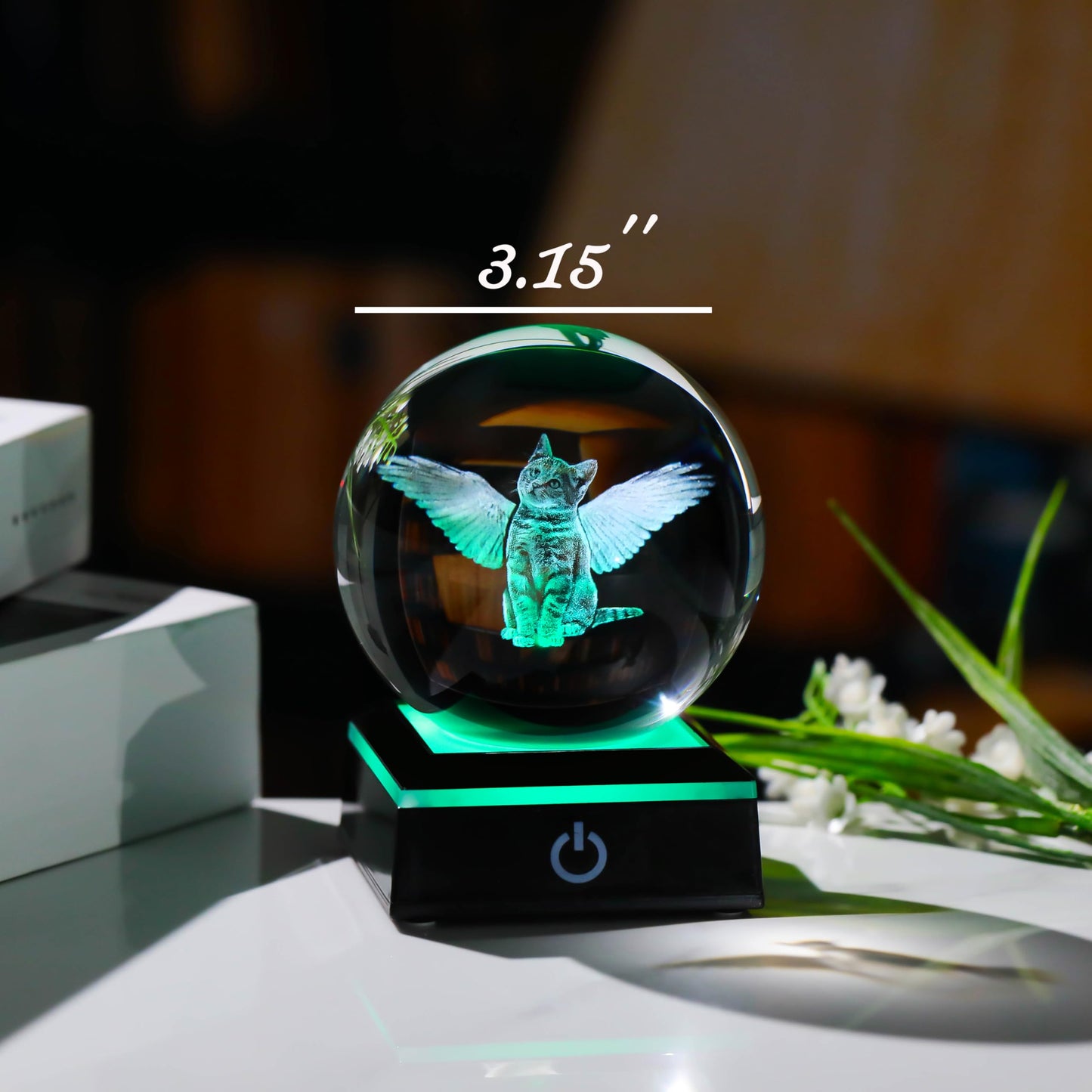 Qianwei Cat Memorial Angel Statue - 3D Crystal Engraved Office Decor - Remembrance Bereavement Sympathy Gift in Memory of Deceased Pets