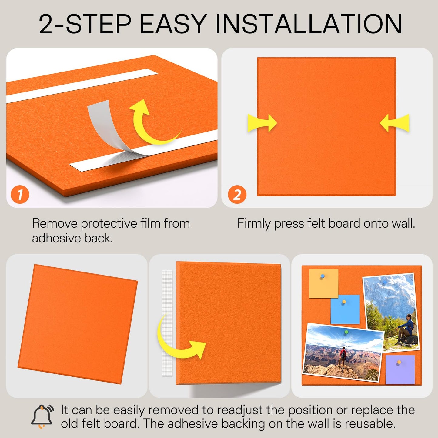 MaxGear Large Cork Board for Wall 36" x 24", Orange Bulletin Board, 6 Pack Felt Wall Tiles with Pushpins, Cork Boards for Office Push Pin Board Tack Board Felt Board