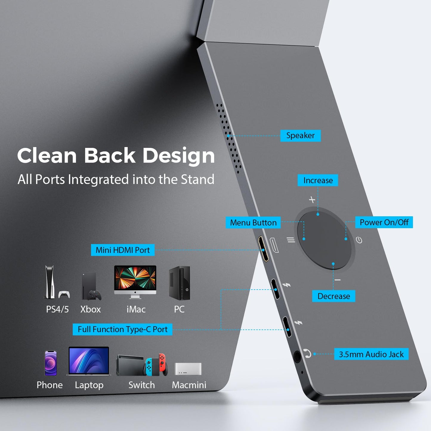 KYY Portable Monitor for Laptop,15.6'' Computer Screen Extender 1080P USB-C HDMI Laptop Display Built-in Stand & Dual Speakers, External HDR Display, Travel Monitor for PC MAC Phone Xbox PS4/5 Switch