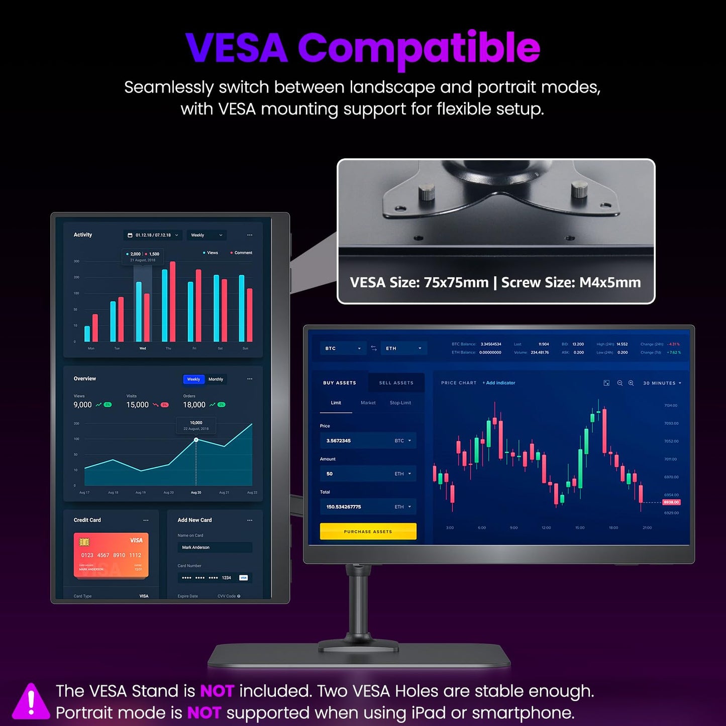 Upperizon Portable Monitor 15.6 inch 4K UHD 3840X2160 145% sRGB IPS HDR HDMI USB-C Travel Monitor for Laptop MacBook PC Surface PS5 Xbox, External Display with Kickstand & Speakers, VESA Compatible