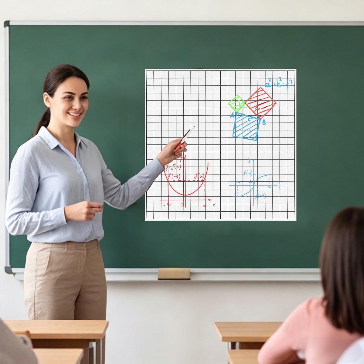 Magnetic Grid Whiteboard Set, 4-Pack 13" × 13" XY Coordinate Dry Erase Graph Board with 3 Magnetic Pens, Reusable Math Teaching Board for Classroom and Home Learning