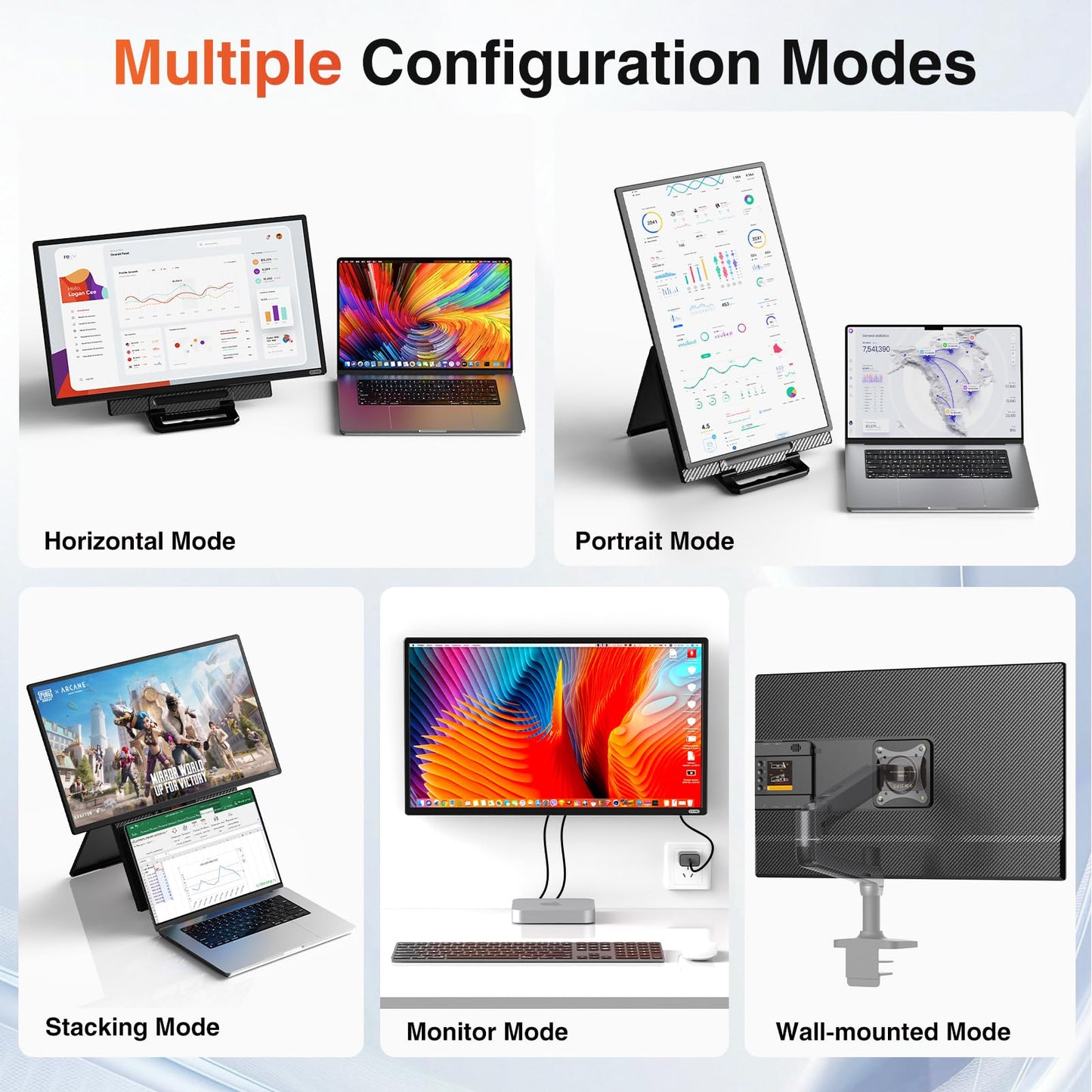 24" Large Portable Monitor, 1080P FHD 100Hz IPS Monitor, Height-Adjustable & Rotatable Screen(Horizontal/Vertical), Built-in Speakers, Requires Wall Outlet, Travel Monitor for Laptop / MacBook / PC
