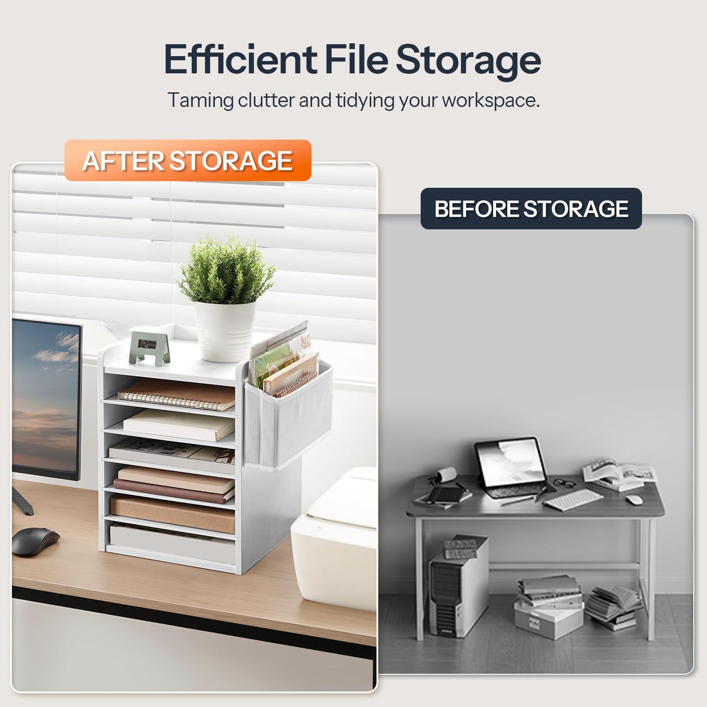 HOOBRO Adjustable Countertop Mail Sorter, 6 Tier Wooden Paper Organizer, Vertical Literature Organizer with Side Storage, Office Mailbox Cubbies, Classroom Mailbox, for Home, Office, White WT34WF01