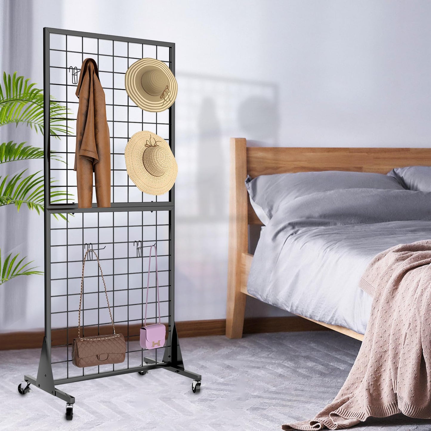 QKOSMTL 4-Pack Gridwall Panel Display Stand, 2'x5.5' Heavy Duty Floor Standing Rack with Detachable Girdwall, Movable Silent Wheel, Easy to Transport, Ideal for Retail & Craft Fairs