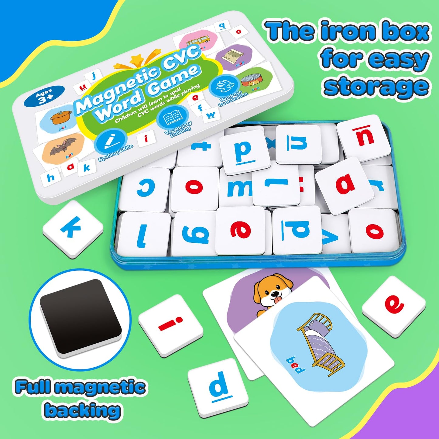 Zazopup CVC Word Games,Magnetic Letters & CVC Flash Cards,Phonics Games,Alphabet ABC Toys,Refrigerator Fridge Magnets for Kids Toddlers,Speech Therapy,Spelling Learning Games for Preschool Classroom