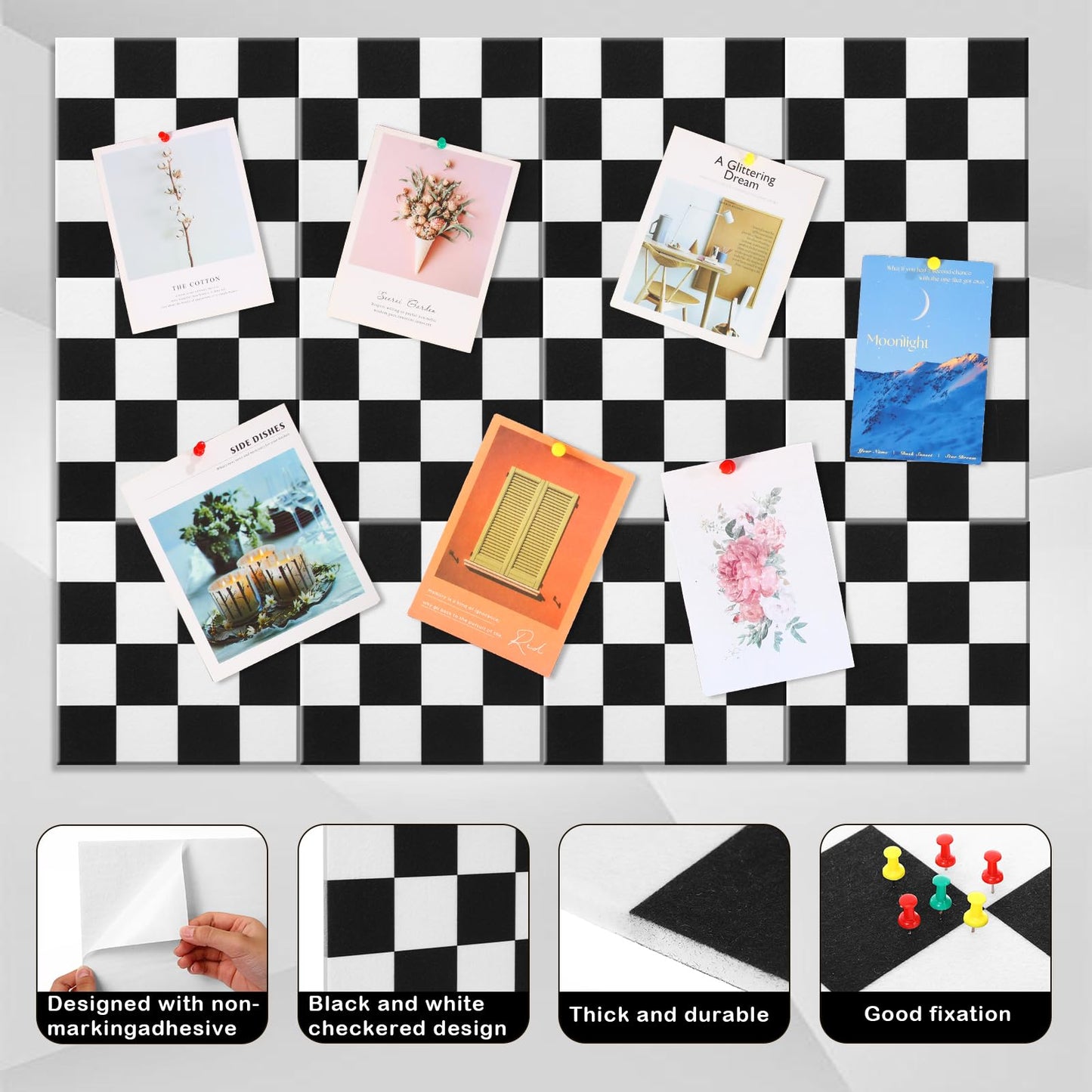 Geyoga 12 Pcs Felt Bulletin Board Tiles for Wall Classroom 12 x 12 Inch Checkered Classroom Wallpaper Backdrop Decor Racing Acoustic Wall Panels Self Adhesive for School Office Home(Racing)