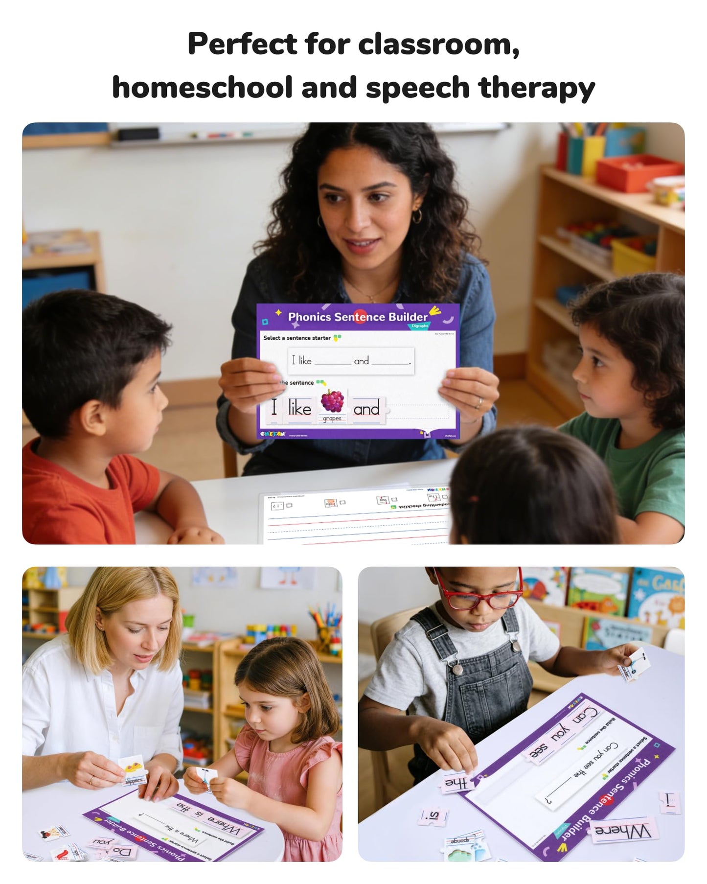 CHEFAN Sentence Building for Kids, Learn to Read & Write, Sight Words Learning Toy, Sentence Board with Writing Board, Speech Therapy for Preschool Kindergarten
