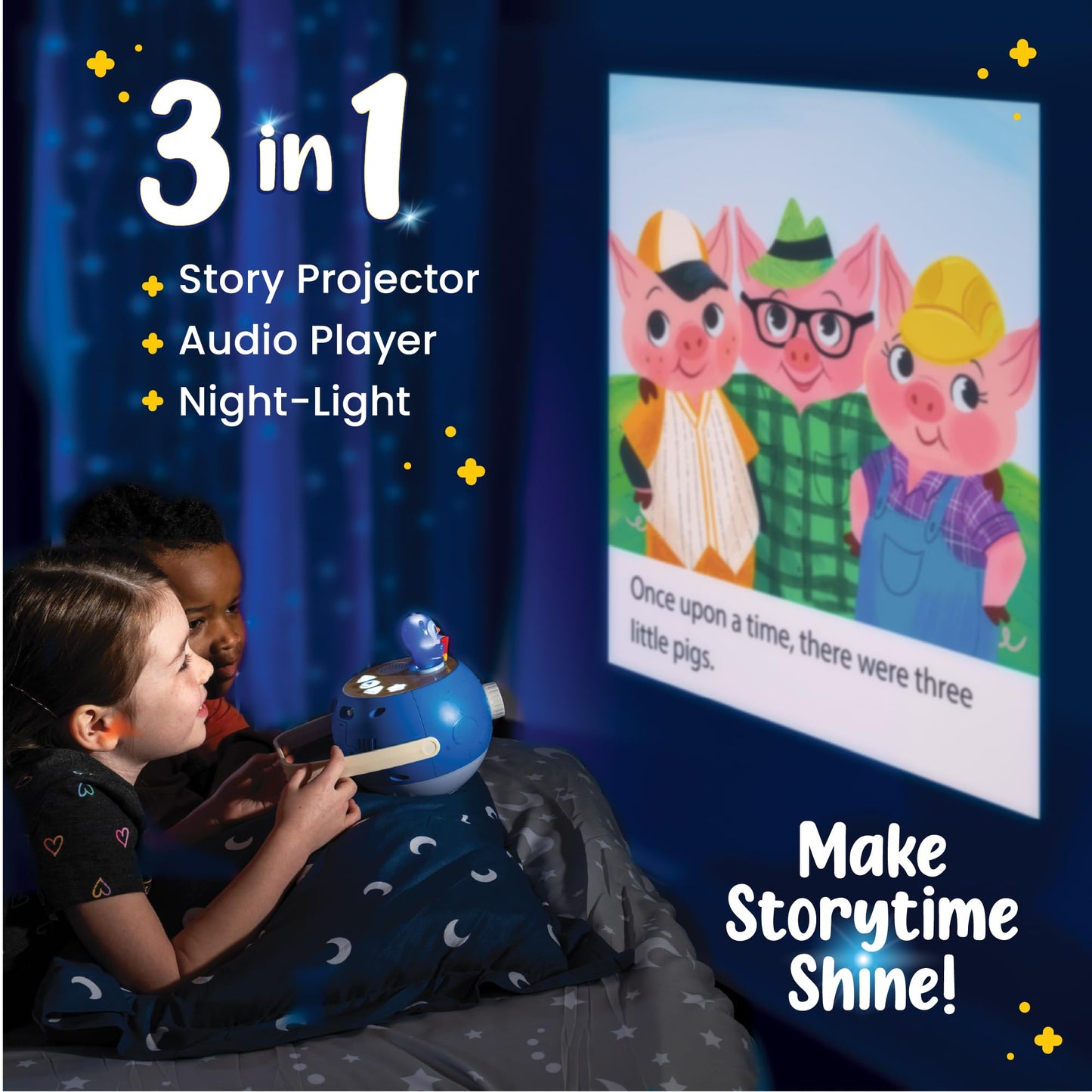 LUNA STORYTIME Kids Book Projector - 5 Read-Aloud Stories, 5 Songs, Night Light & Soothing Dream Music | Children Ages 3+ Storytime Projector for Kids & Toddlers | Educational Toys, Owl
