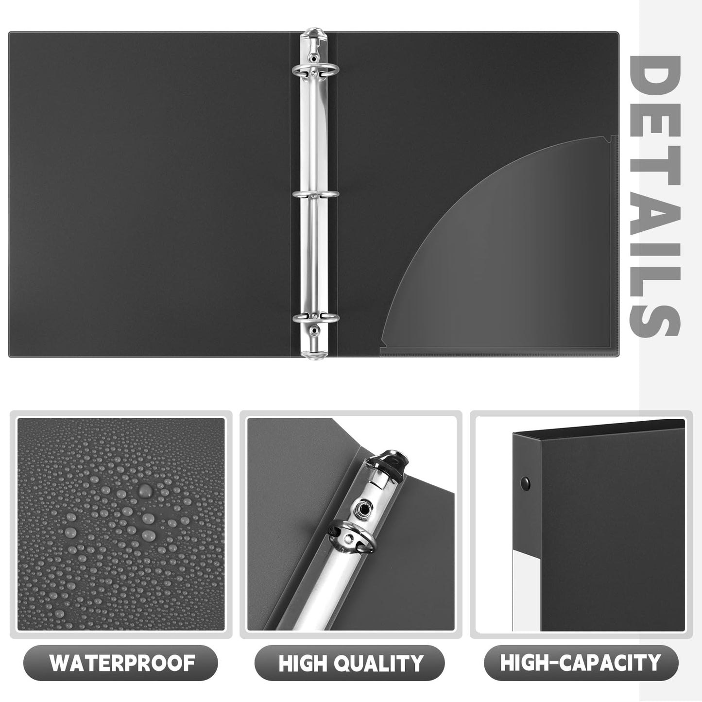 Henoyso 26 Pack 0.5 Inch Plastic 3 Ring Binder Round Ring, Bulk 1/2 Inch Flexible Binders Hold 140 Sheets Letter Size with Pocket, Document Organizer for Back to School Classroom Office (Black)