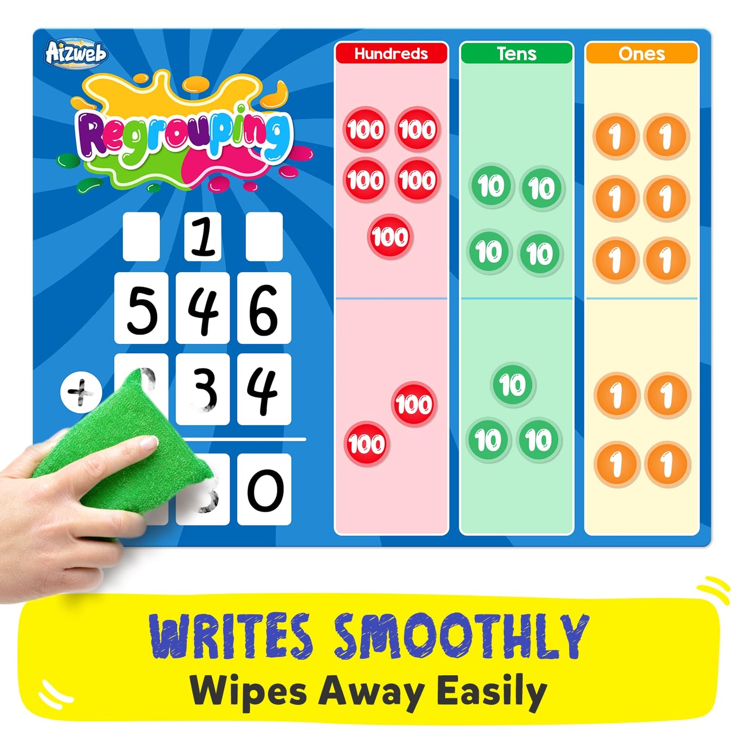 Aizweb Magnetic Regrouping Base Ten Place Value Chart,Addition and Subtraction Math Manipulatives,Dry Erase Board for 1st 2nd 3rd Grade Classroom Must Haves,Hands On Regrouping Math Games for Kids