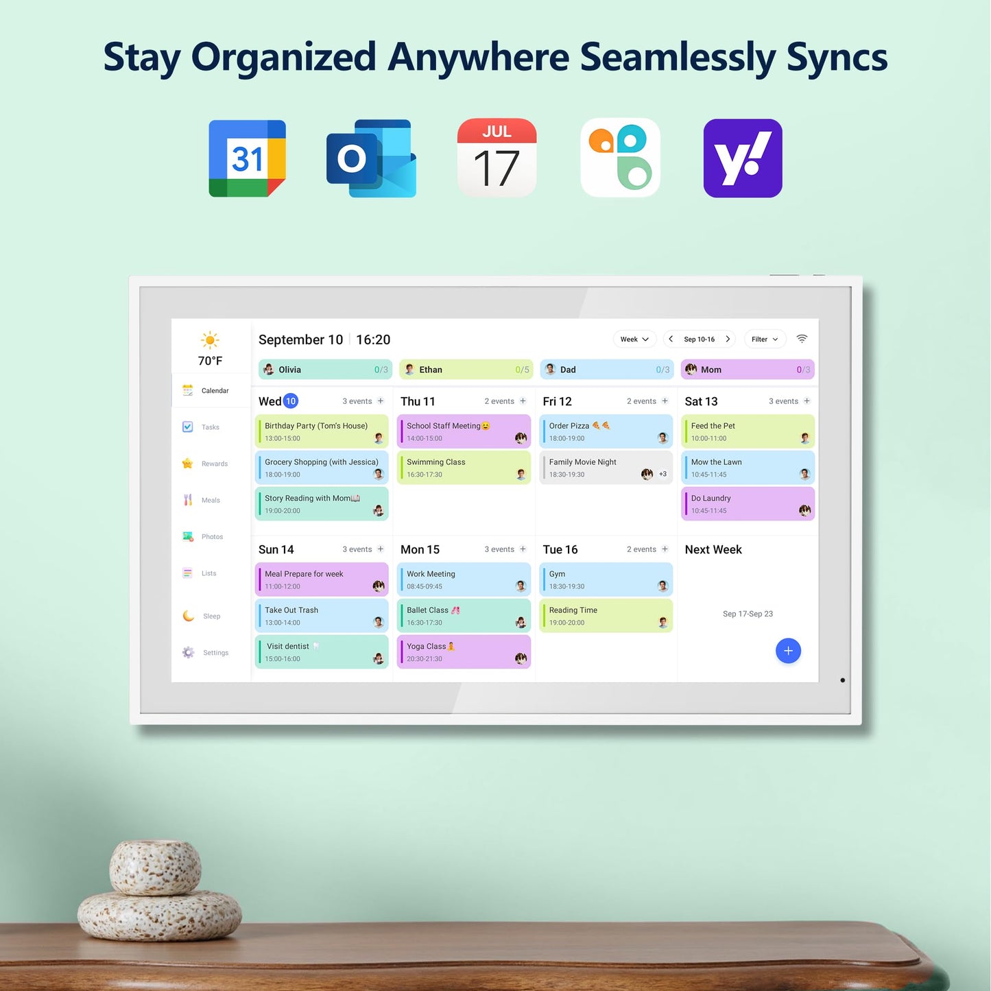 Digital Calendar, 21.5 Inch Electronic Calendar & Chore Chart, Smart Family Organizer with Interactive Touchscreen Display, Wall Mount or Desk Mount in Portrait or Landscape