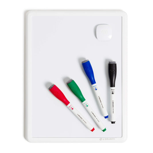U Brands Contempo Magnetic Small Whiteboard, 8.5” x 11”, White Modern Frame, Mini White Board for Students, Fridge and Locker Dry Erase Board, Includes 4 Markers & Magnet