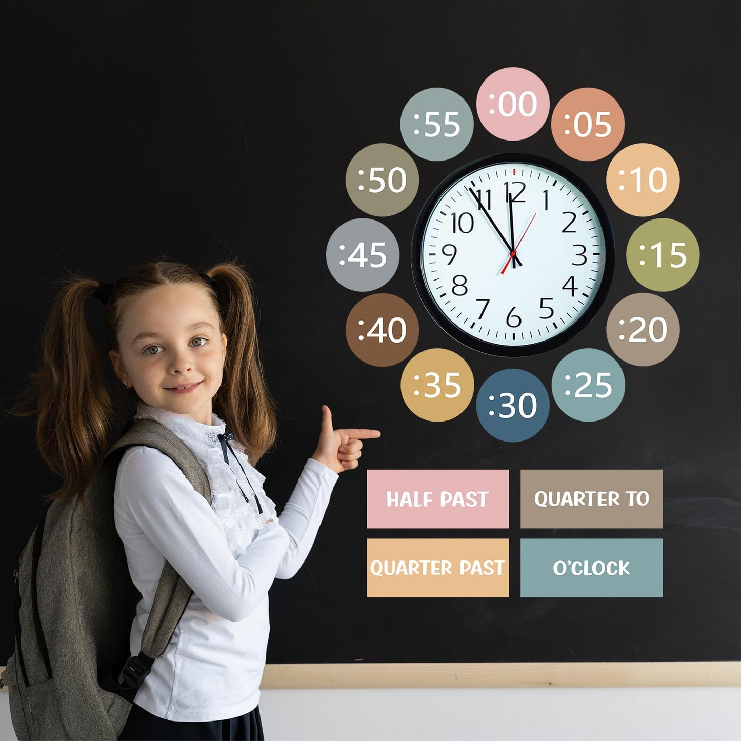Sereliy Boho Rainbow Clock Numbers Bulletin Board Kits, Telling Time Teaching Clock for Kids Labels, Learning to Tell Time Cutouts for Elementary Math Classroom Must Haves (Boho)