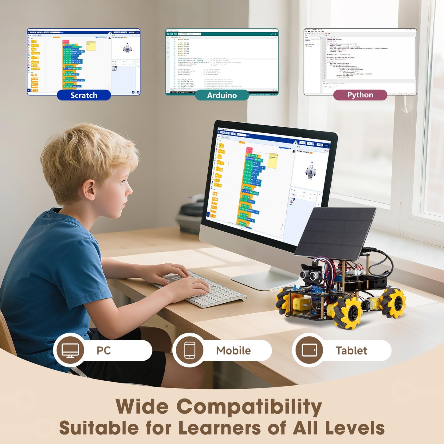 Robotics Kit for Kids Ages 8–12,ACEBOTT STEM Robot Car with Solar Powered,Compatible with Arduino & Scratch,STEM Toys for Boys Ages 8–12,App & Remote Control,Programmable ESP32, for Boys and Girls