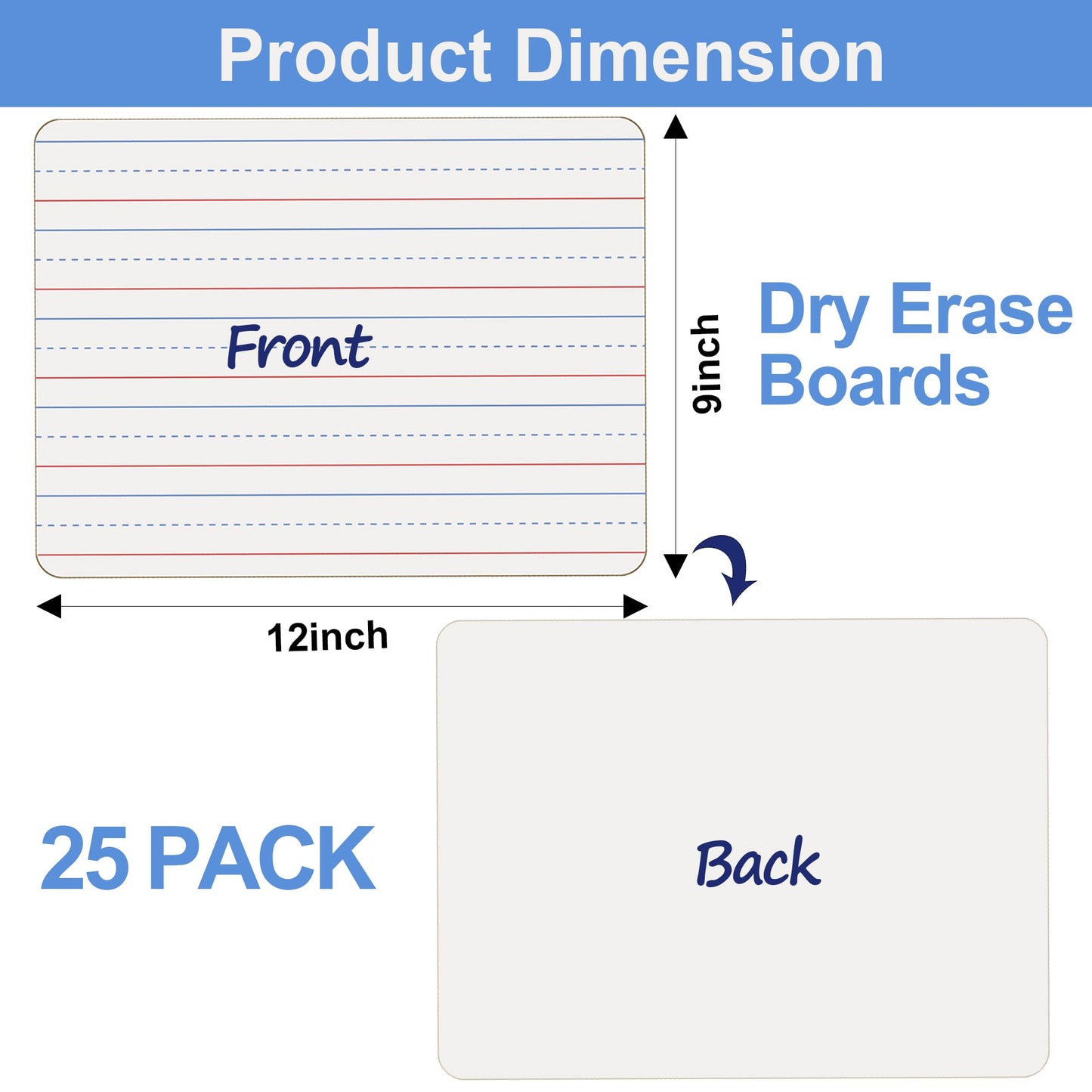 Dry Erase Boards 25 Pack, Double Sided Small Whiteboards with Lines for Kids, Students, Teacher & Classroom Pack, 9"x12" Mini Individual White Boards Lined for Writing Math English Practice