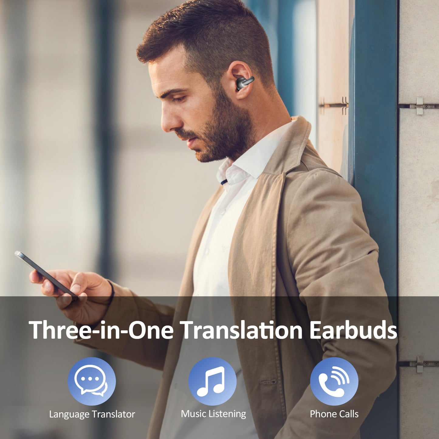 IAMJOY AI Language Translation Earbuds Real Time, Language Translator Earbuds Open Ear Clip-On Design, 163 Language & Accents Two-Way Translator Device with APP for Travel Learning Business, Black